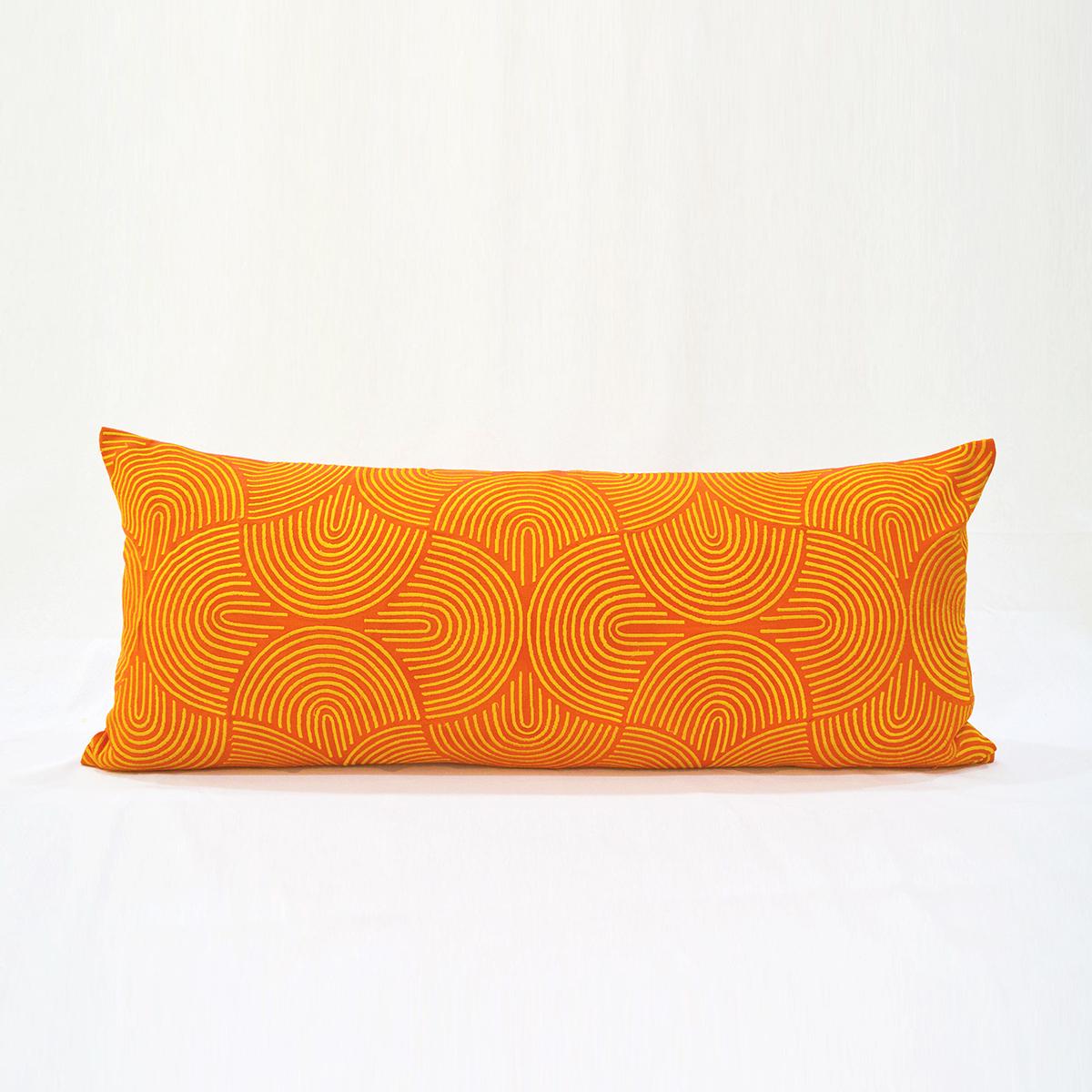 KASHIDAKAARI - Tangerine Long Lumbar Pillow cover with modern retro pattern embroidery, sizes available