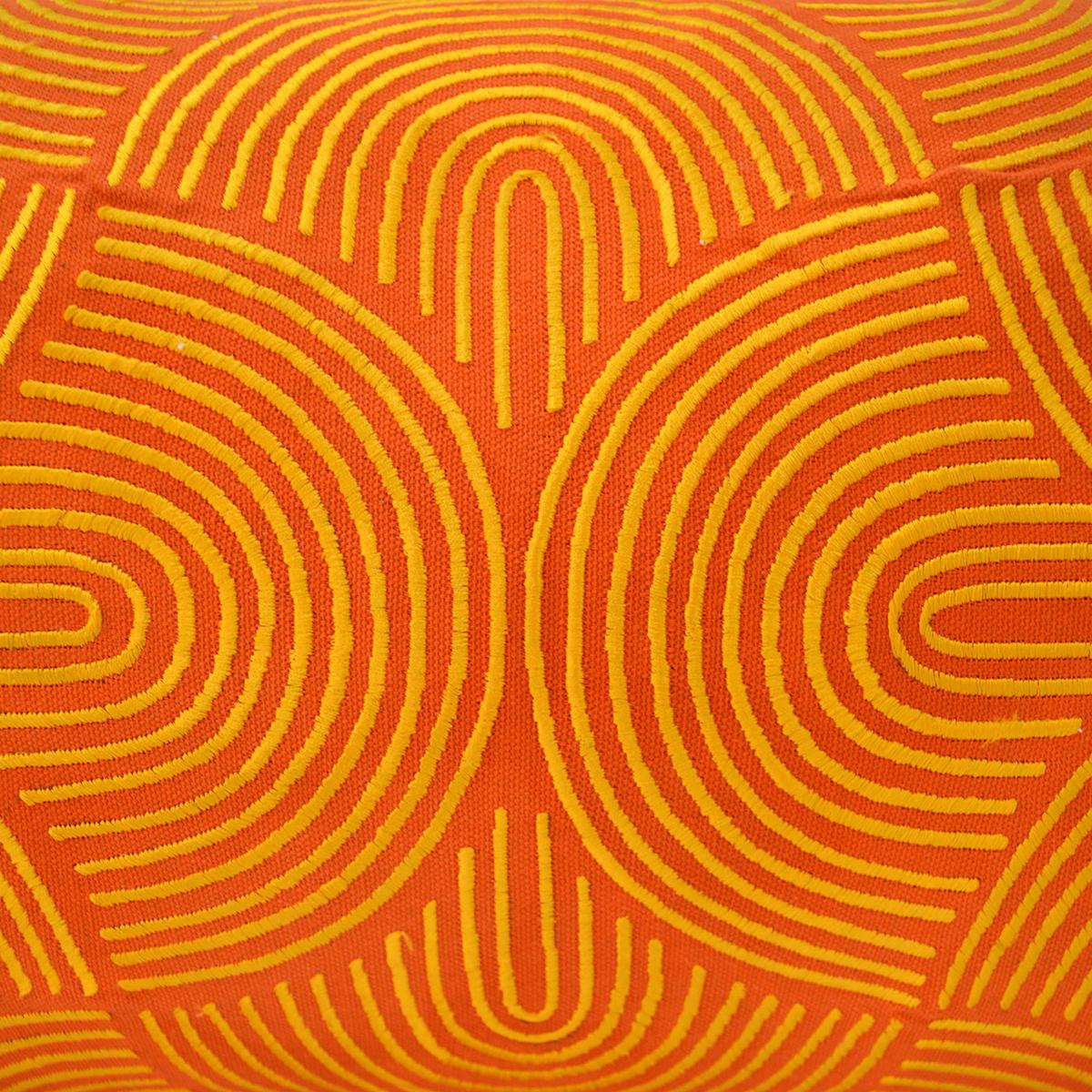 KASHIDAKAARI - Tangerine Long Lumbar Pillow cover with modern retro pattern embroidery, sizes available