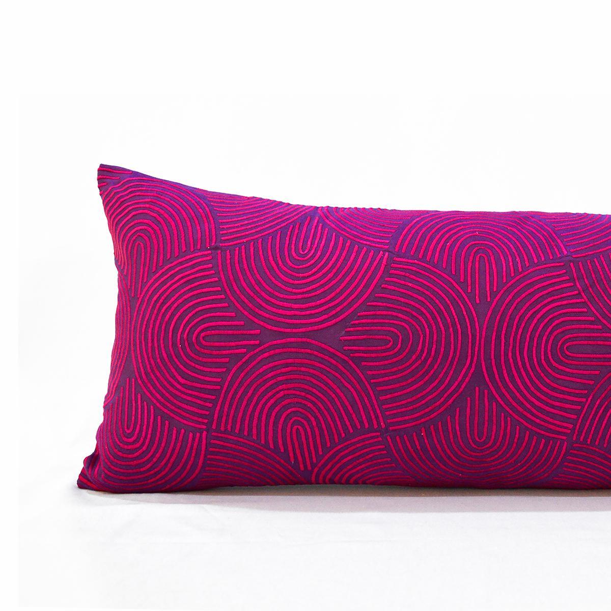 Plum modern retro pattern embroidered cotton pillow cover, long lumbar pillow cover & other sizes available