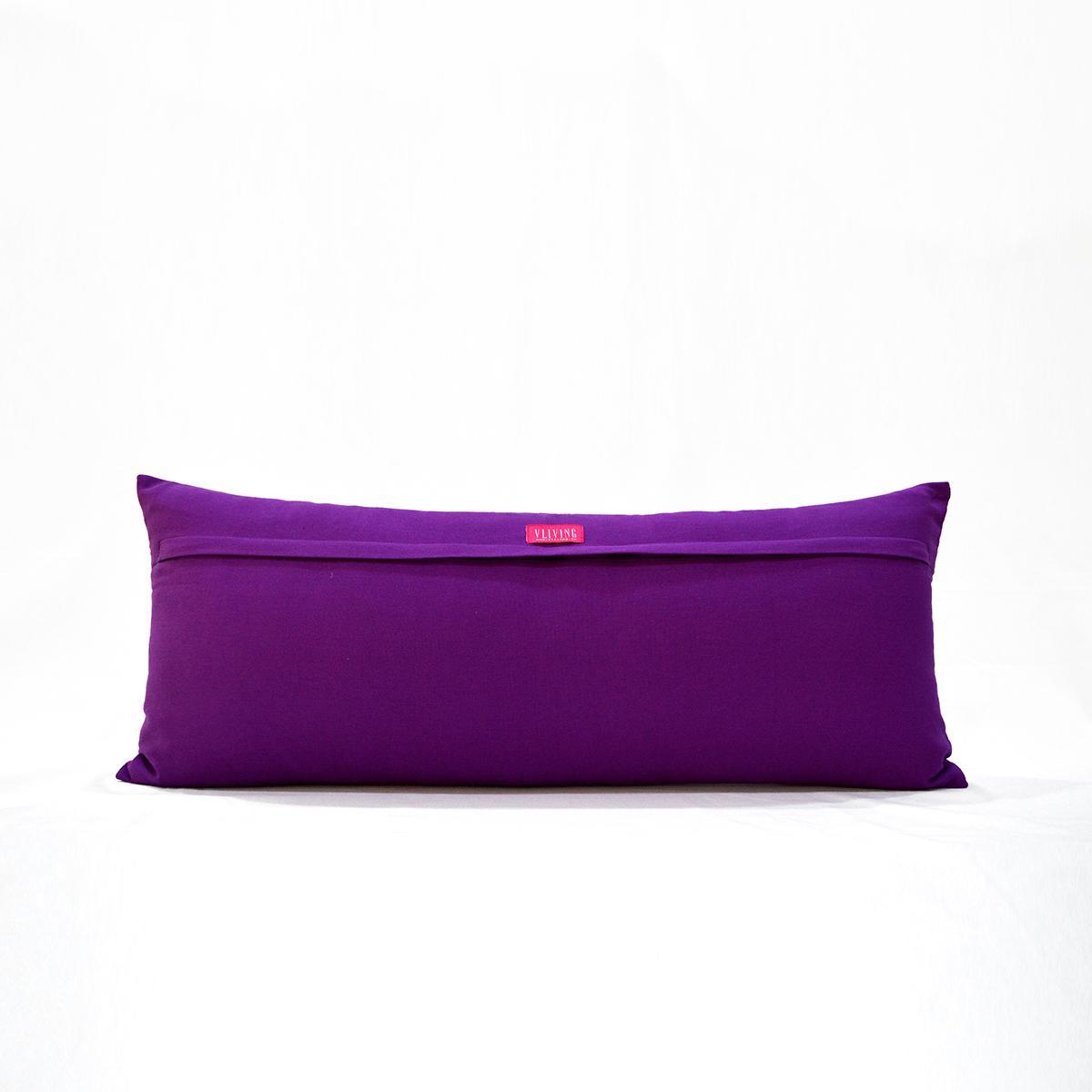 KASHIDAKAARI - Plum cotton long lumbar pillow cover with modern retro pattern embroidery, sizes available