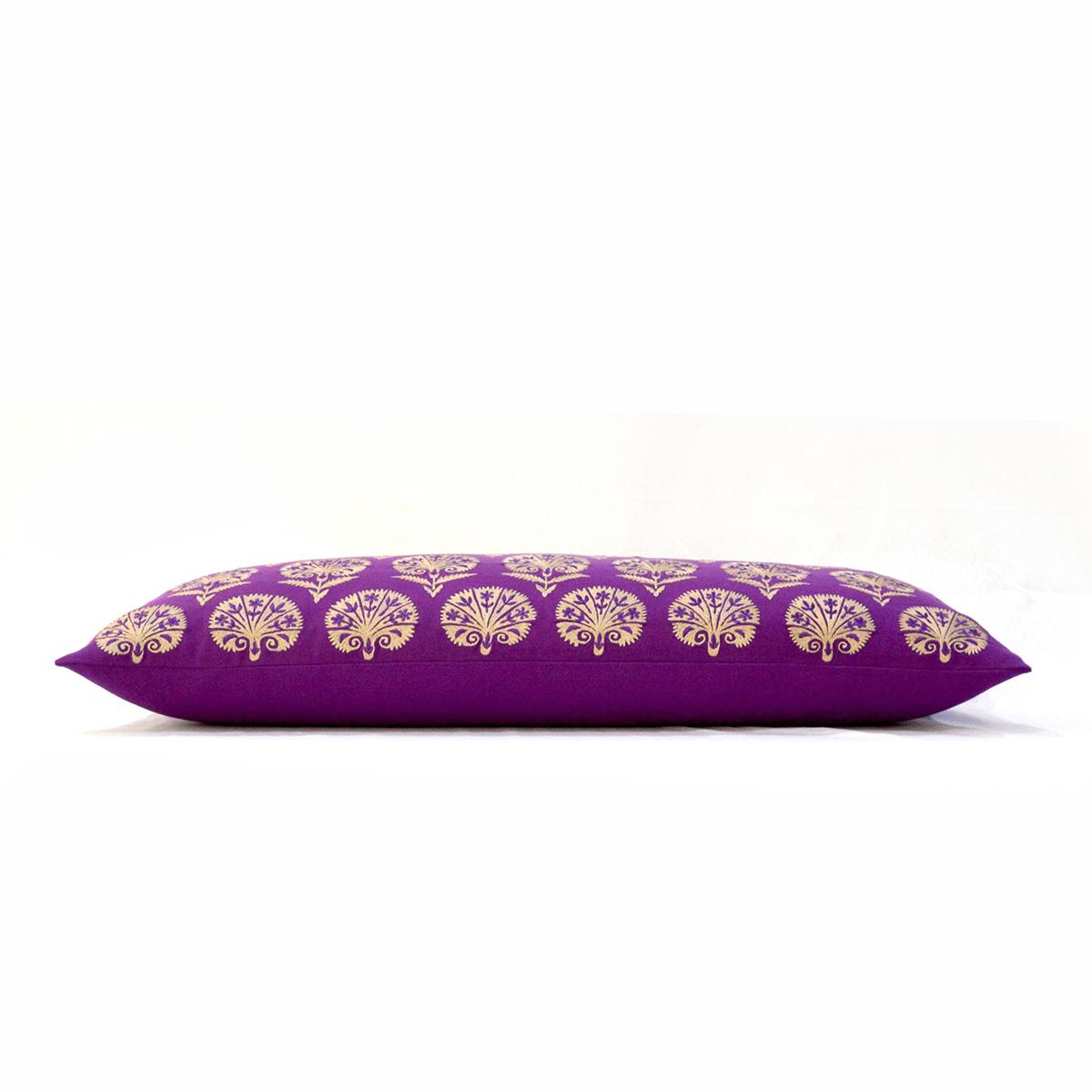 KASHIDAKAARI - Plum cotton Long Lumbar pillow cover with Suzani inspired silk embroidery, long lumbar pillow cover, sizes available