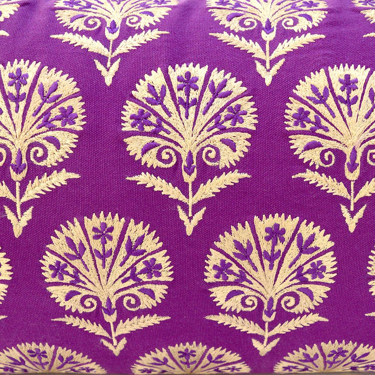 KASHIDAKAARI - Plum cotton Long Lumbar pillow cover with Suzani inspired silk embroidery, long lumbar pillow cover, sizes available