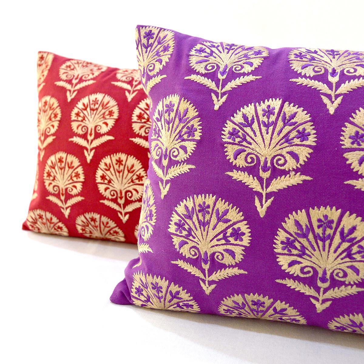 KASHIDAKAARI - Plum cotton Long Lumbar pillow cover with Suzani inspired silk embroidery, long lumbar pillow cover, sizes available