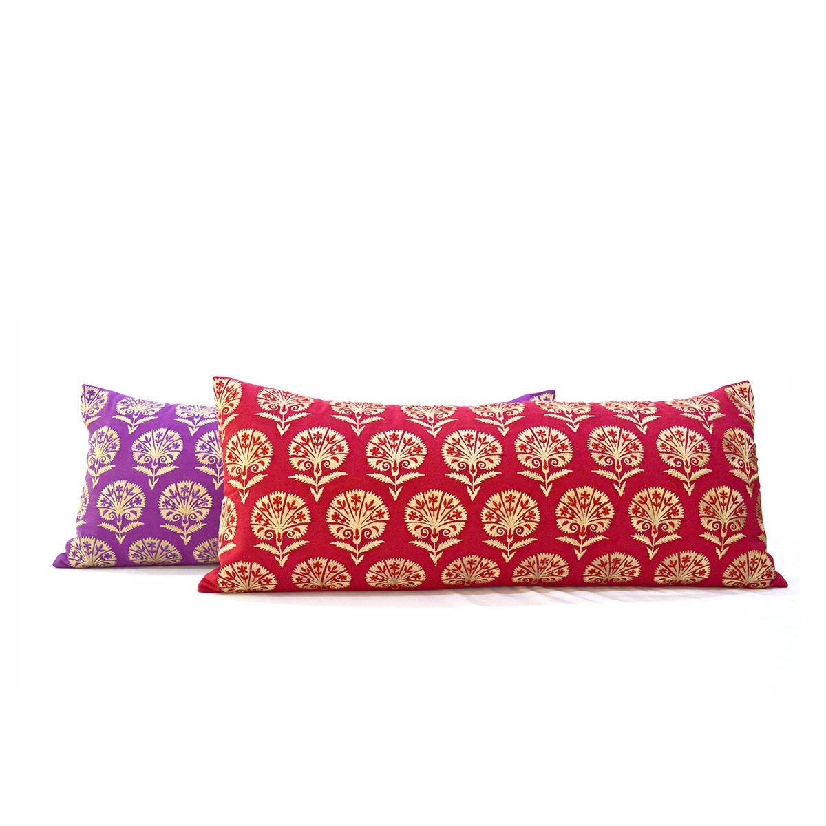 KASHIDAKAARI - Red cotton Long Lumbar pillow cover with Suzani inspired silk embroidery, sizes available