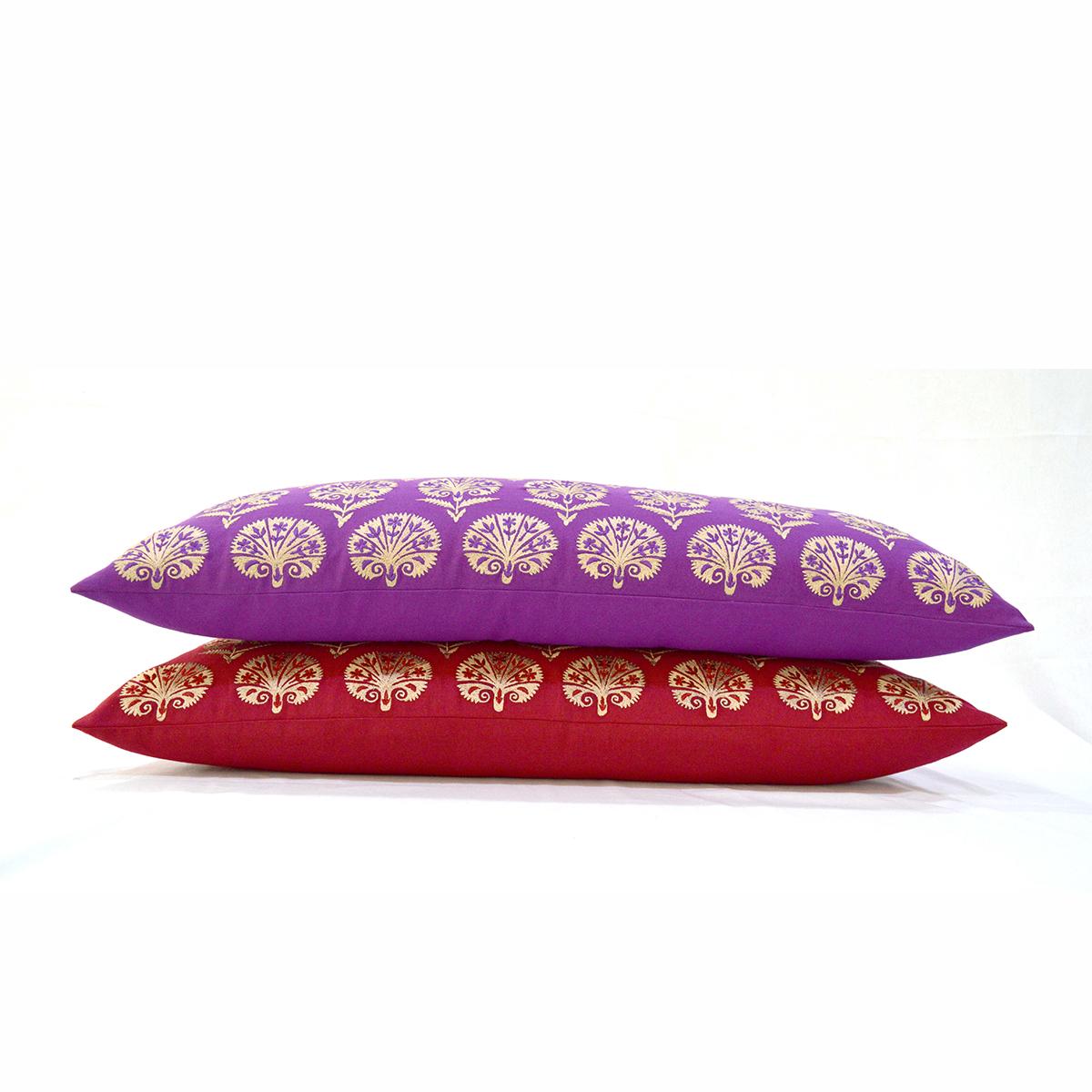 KASHIDAKAARI - Plum cotton Long Lumbar pillow cover with Suzani inspired silk embroidery, long lumbar pillow cover, sizes available