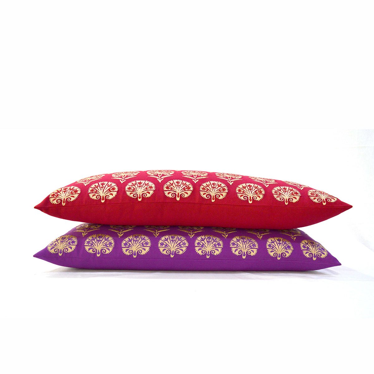 KASHIDAKAARI - Red cotton Long Lumbar pillow cover with Suzani inspired silk embroidery, sizes available