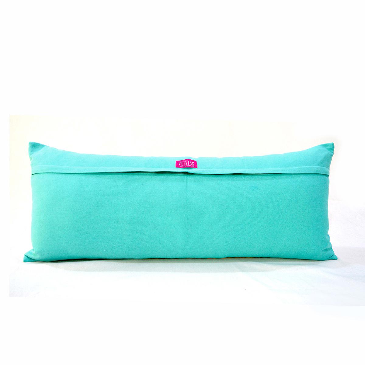 KASHIDAKAARI - Turquoise cotton Long Lumbar pillow cover with multicolour Shyrdak inspired embroidery, sizes available