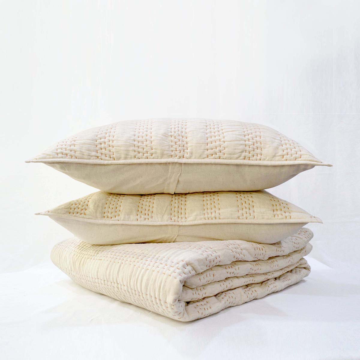 BEIGE cotton linen Quilt sets with stripe pattern quilting, Sizes available