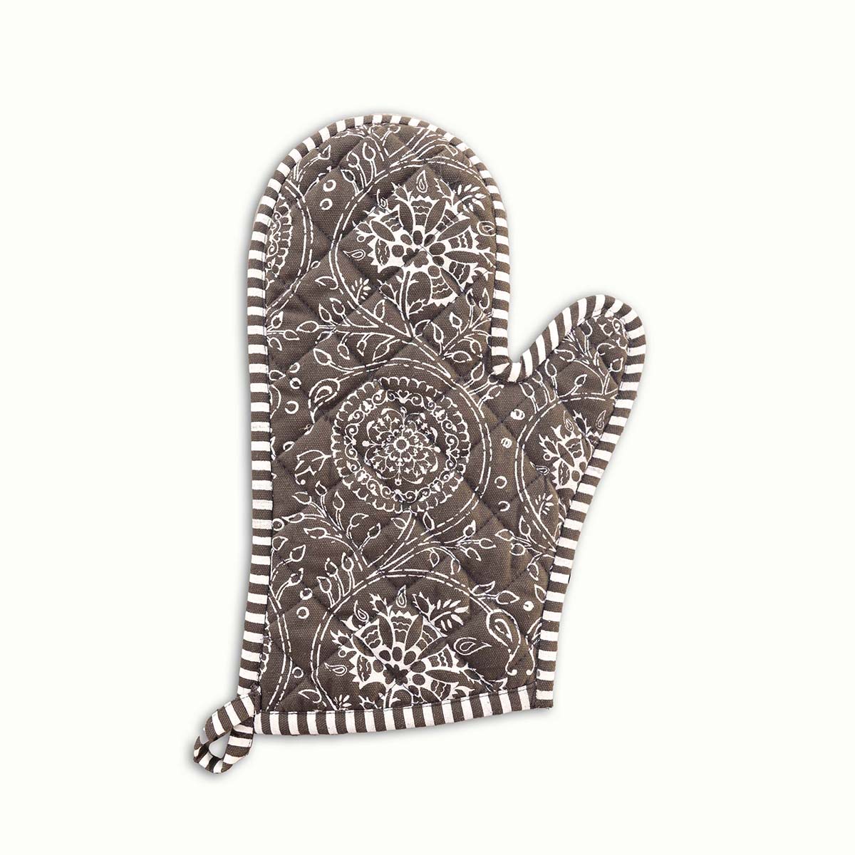 Brown oven mitt, quilted glove, kalamkari print, kitchen accessory, 100% cotton