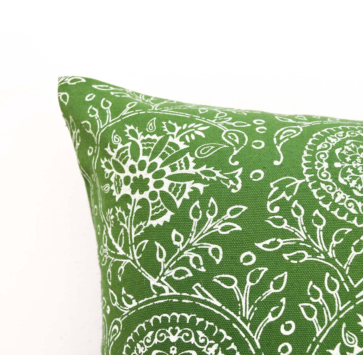 Green throw pillow cover, Kalamkari print cushion cover