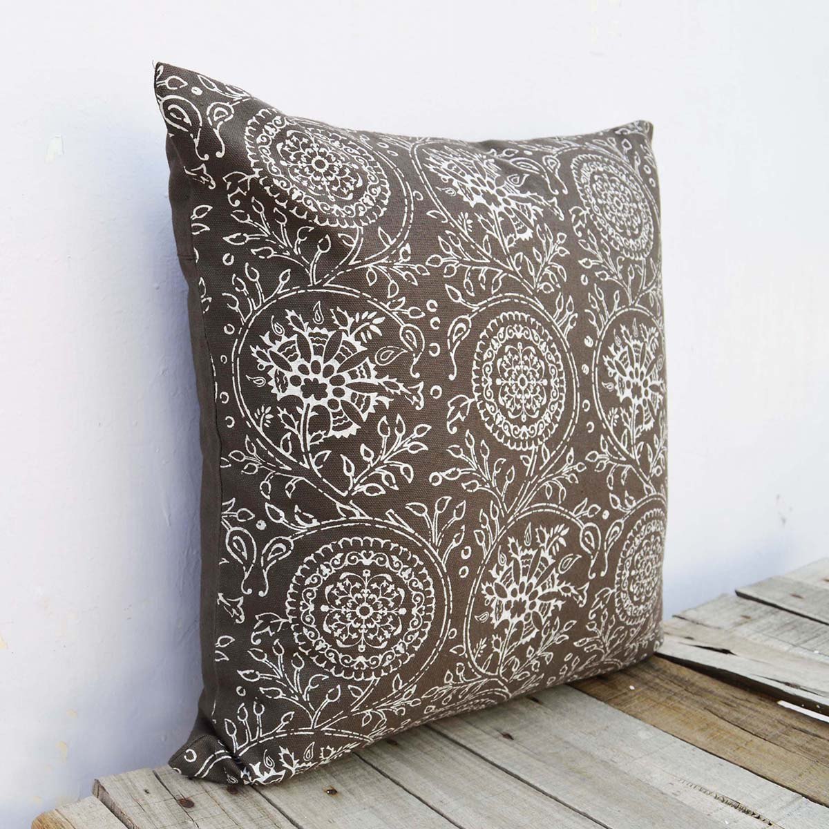 Brown throw pillow cover, Kalamkari print cushion cover