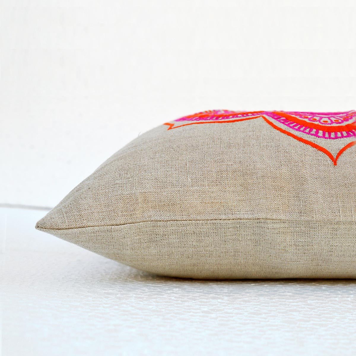 Mandala linen pillow cover, embroidered pillow case, tribal, indian craft pillow, ethnic, 16"X16"