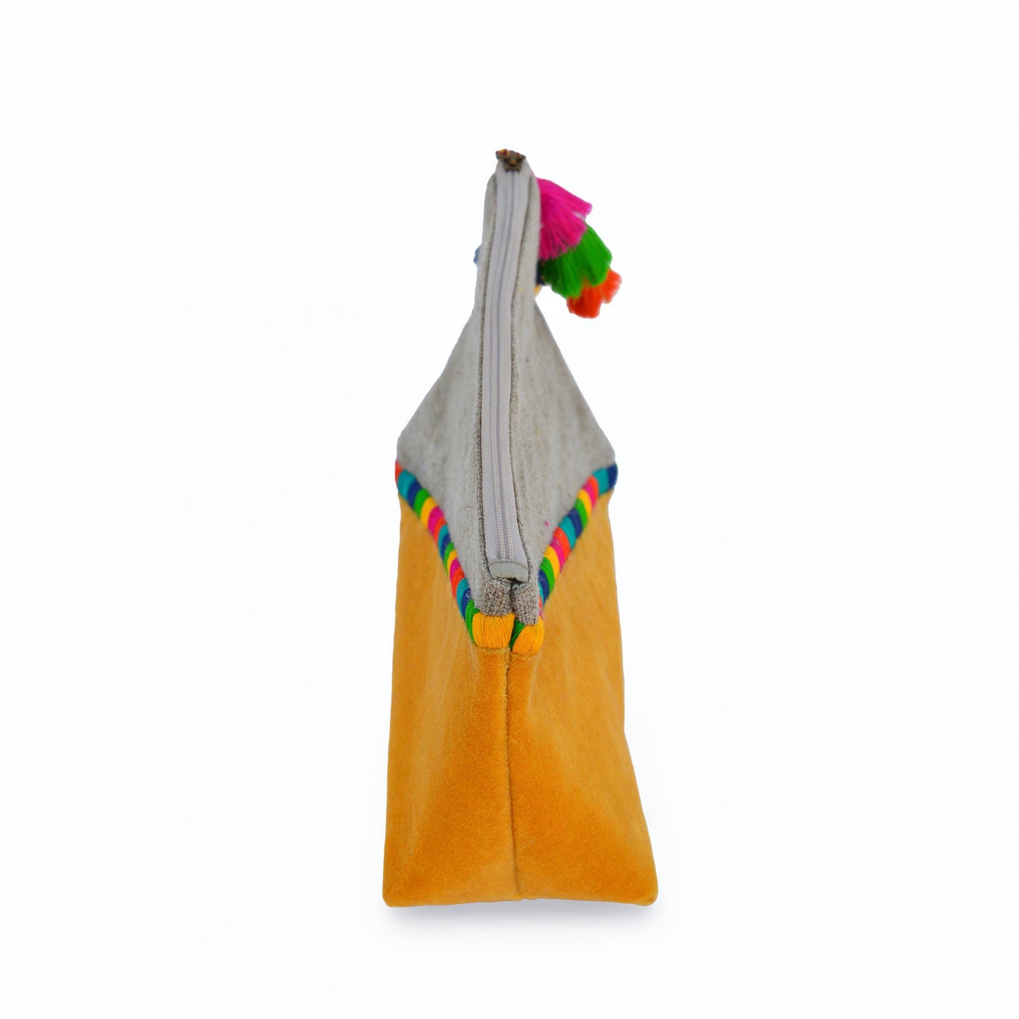 Yellow Boho pouch, colour block, linen velvet handbag, clutch bag, - Vliving