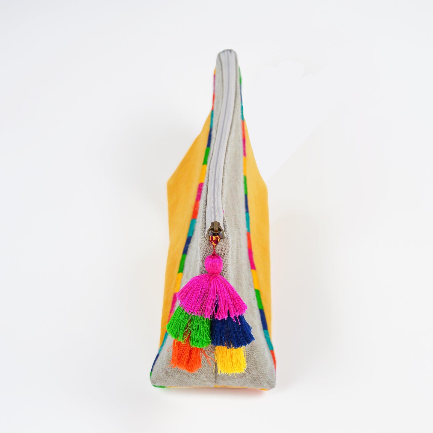Yellow Boho pouch, colour block, linen velvet handbag, clutch bag, - Vliving