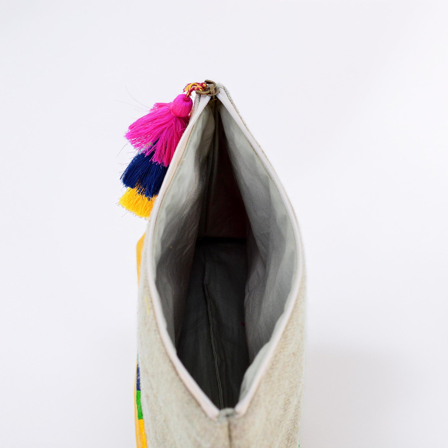 Yellow Boho pouch, colour block, linen velvet handbag, clutch bag, - Vliving