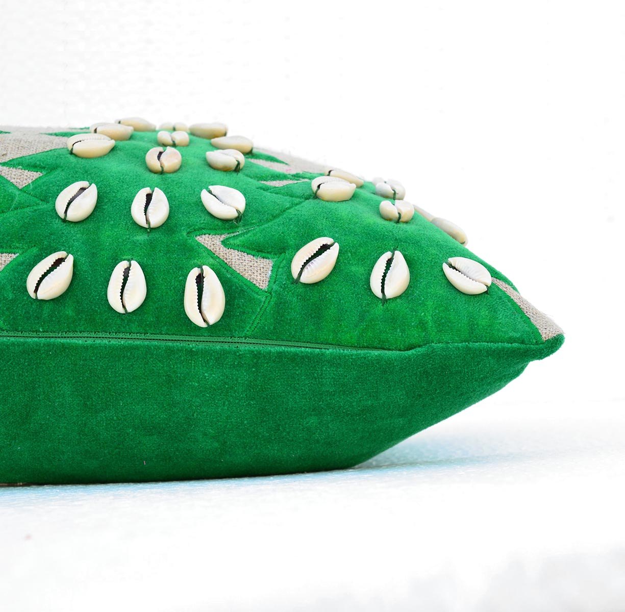 Christmas linen pillow cover, Christmas tree, velvet applique, cowri cushion cover