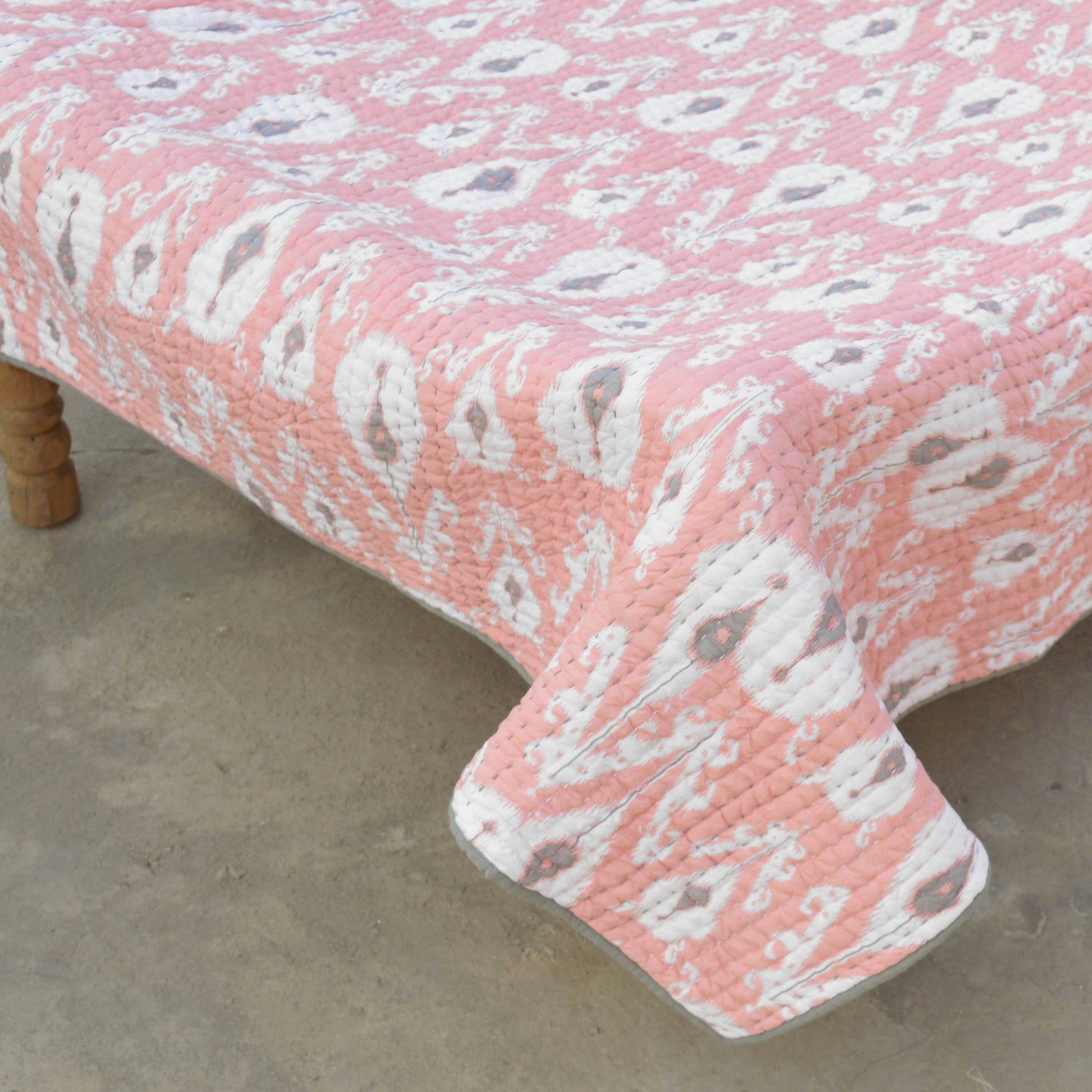 CORAL IKAT print Kantha quilted bed set - Sizes available