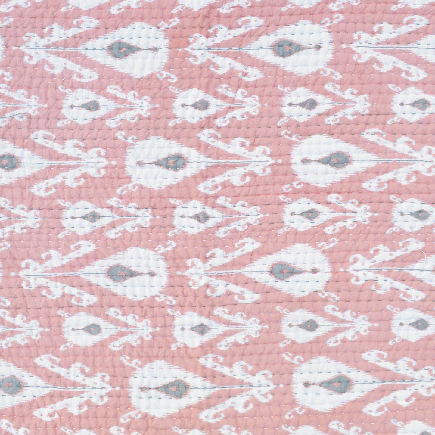 CORAL IKAT print Kantha quilt with stripe pattern quilting - sizes available