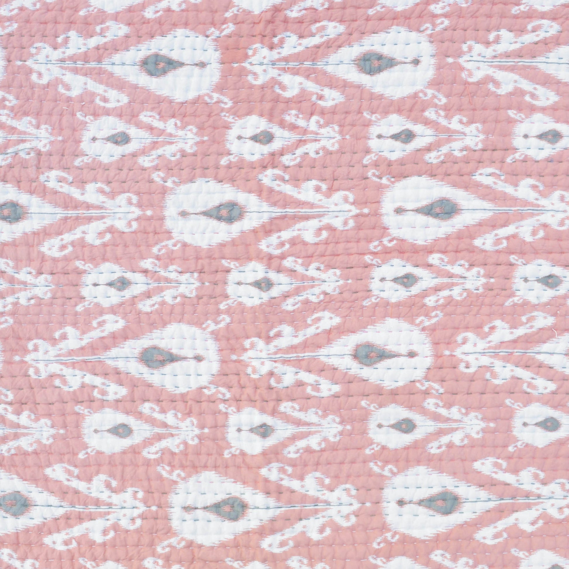CORAL IKAT print Kantha quilt with stripe pattern quilting - sizes available