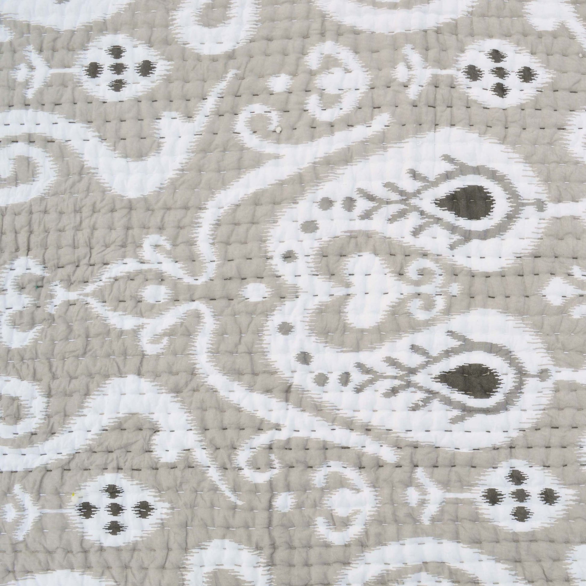 GREY IKAT print Kantha quilt - stripe pattern quilting - Quilted bed set, sizes available