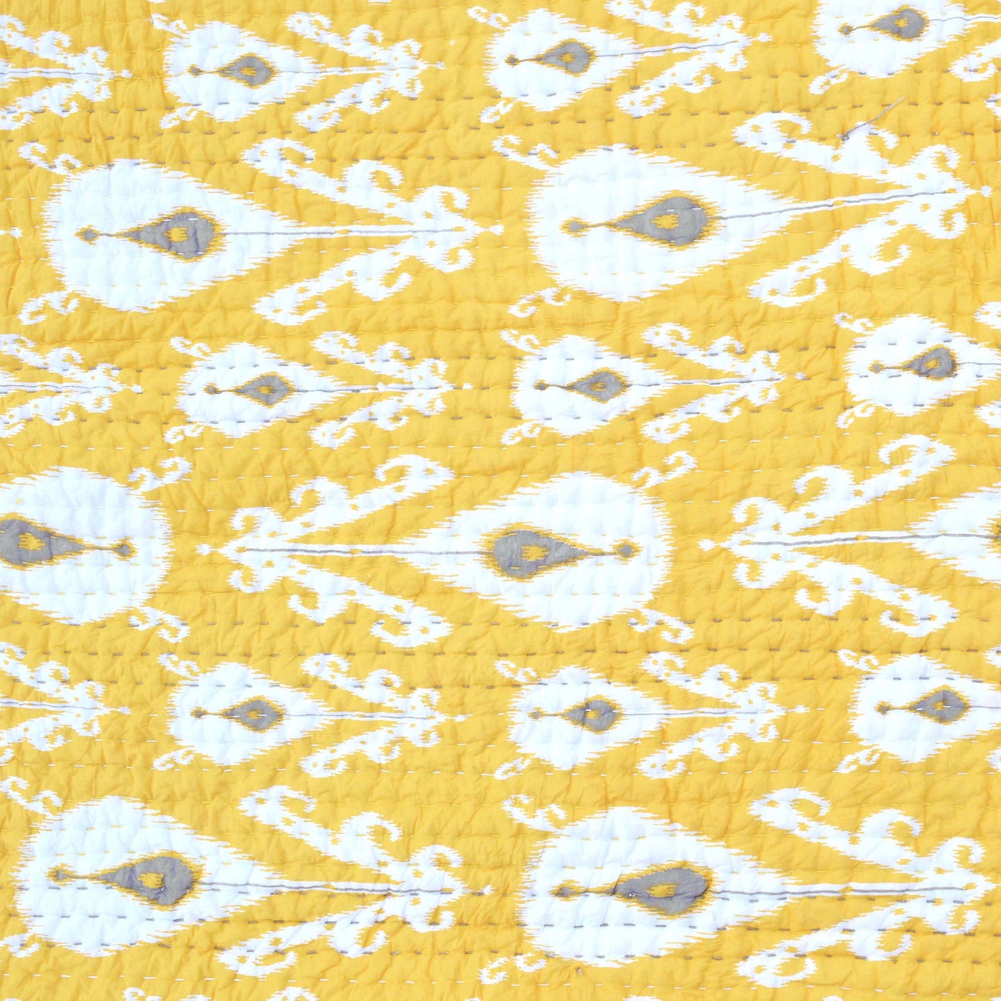 YELLOW IKAT print Kantha quilted bed set - stripe pattern quilting - Sizes available