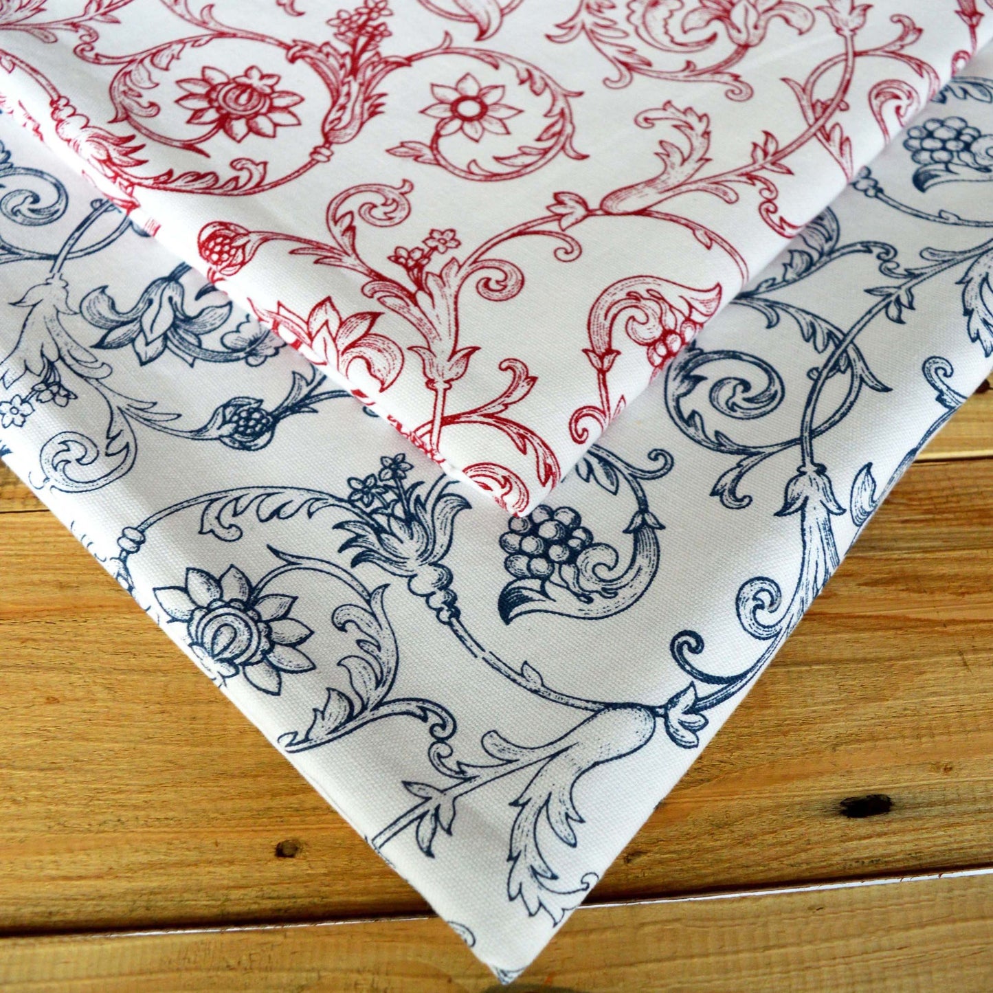 Red and white table cloth, swirl print, victorian pattern cotton table cloth