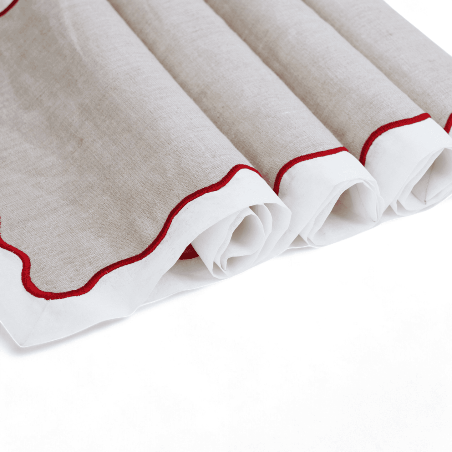 Christmas tablemat, Linen and cotton placemat with wave scallop applique. Set options available
