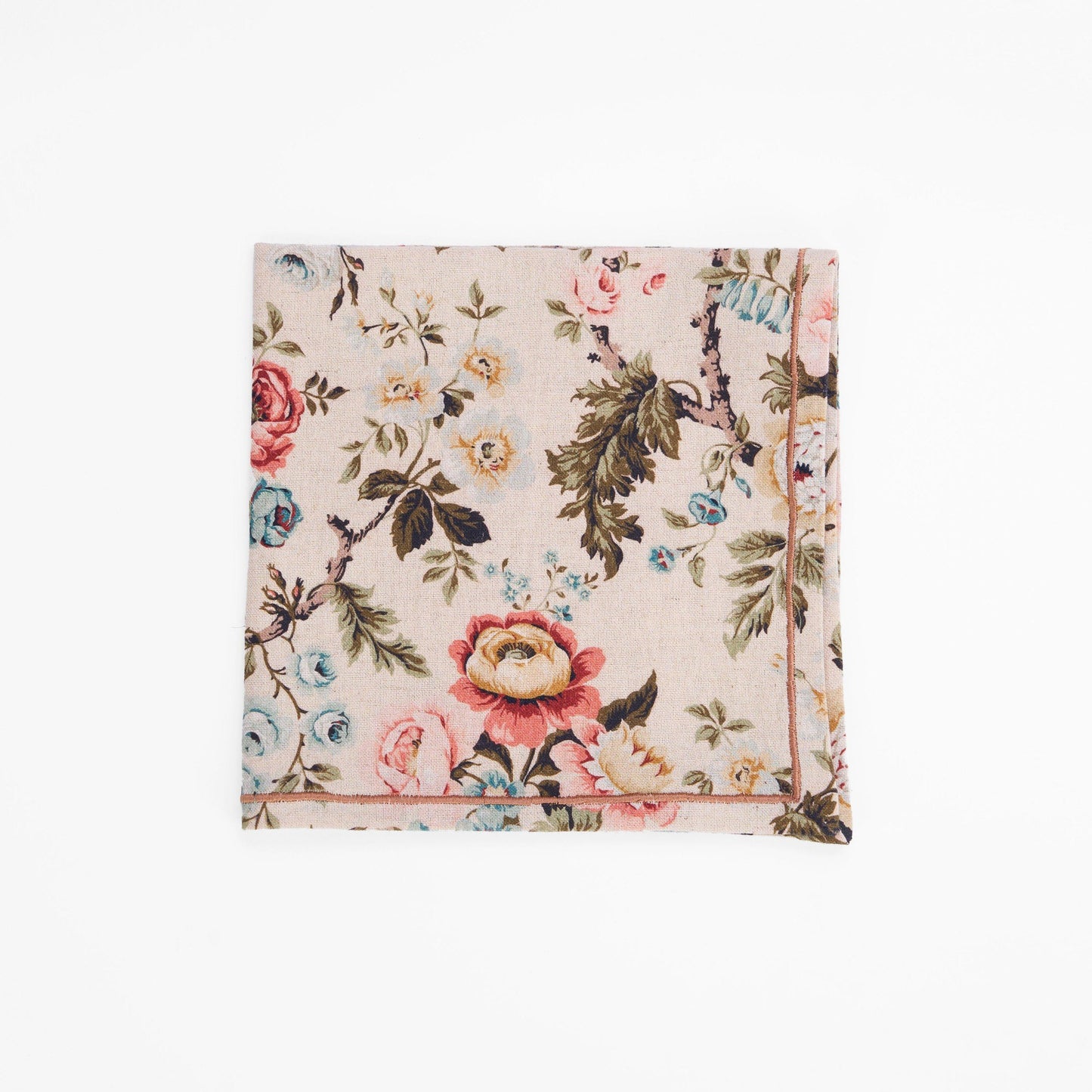 AMOUR BEIGE linen Table napkin, vintage rose print