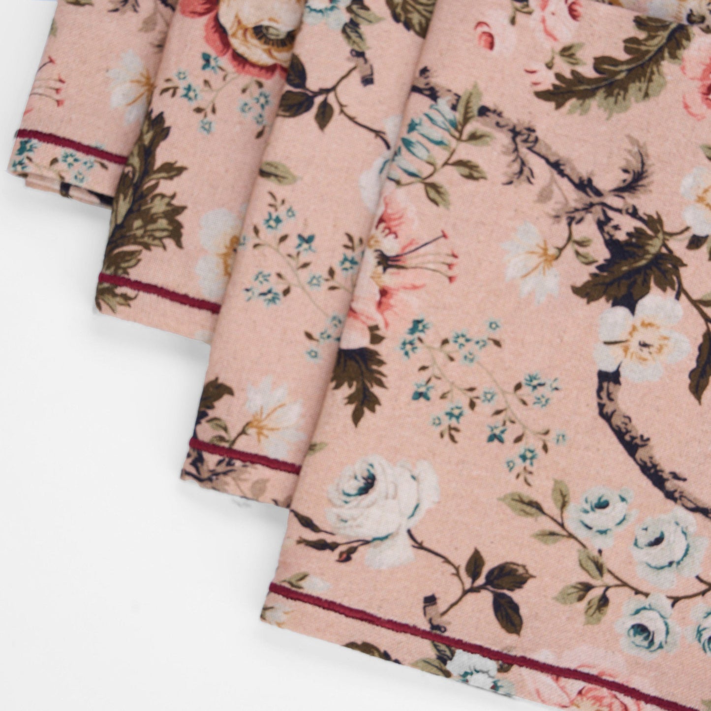 AMOUR BLUSH linen Table napkin, vintage rose print