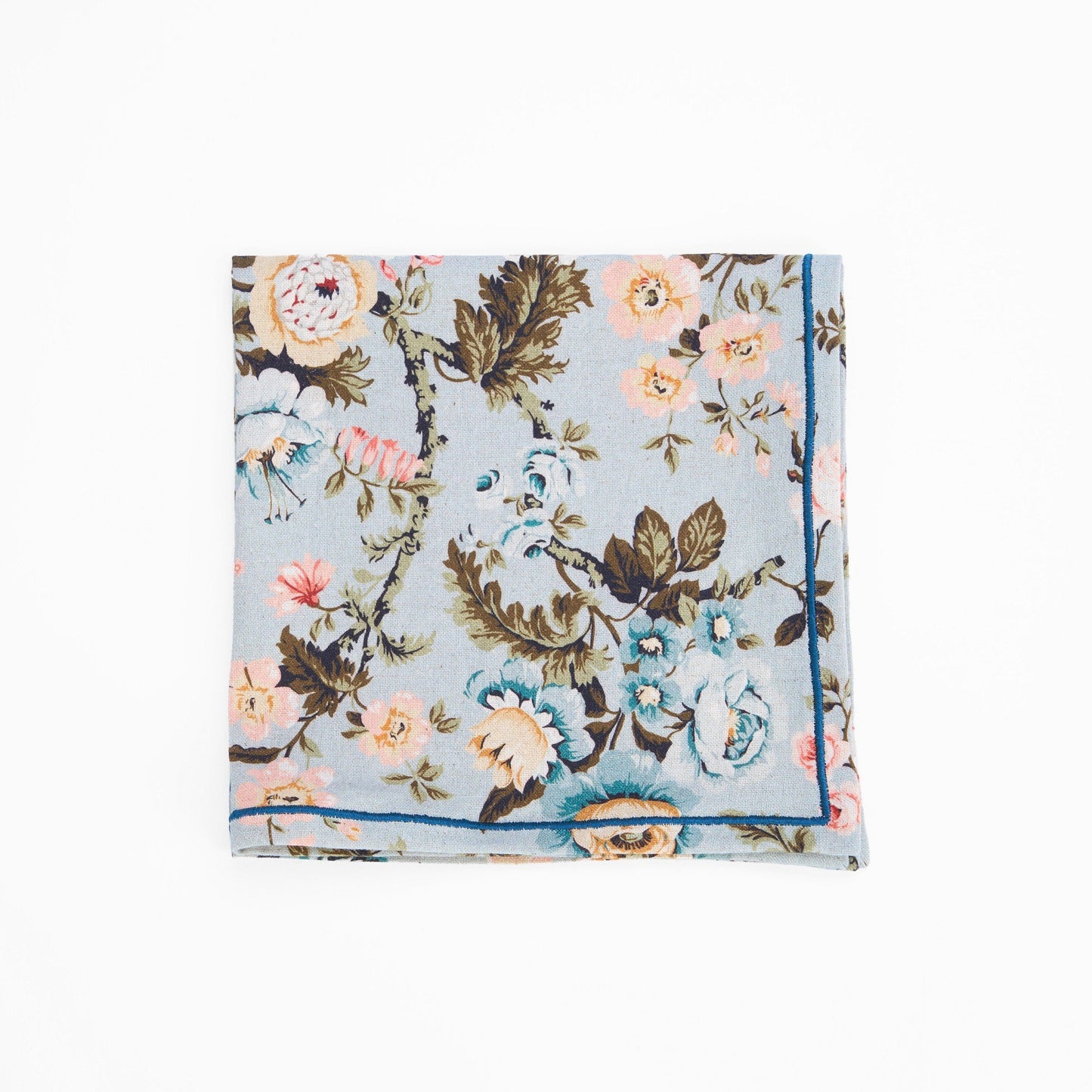 AMOUR DUCK EGG linen Table napkin, vintage rose print