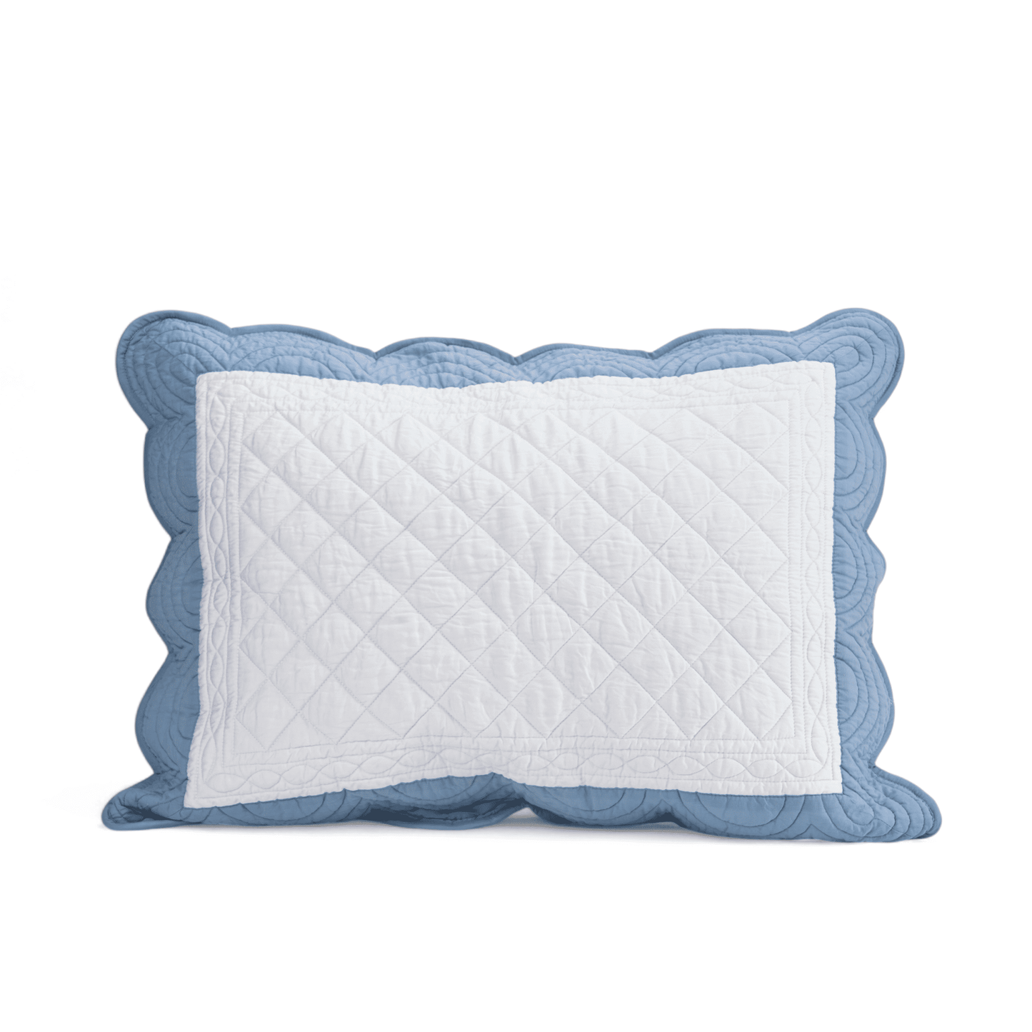 AMOUR - White and duck egg cotton PILLOW SHAM with scalloped border - sizes available