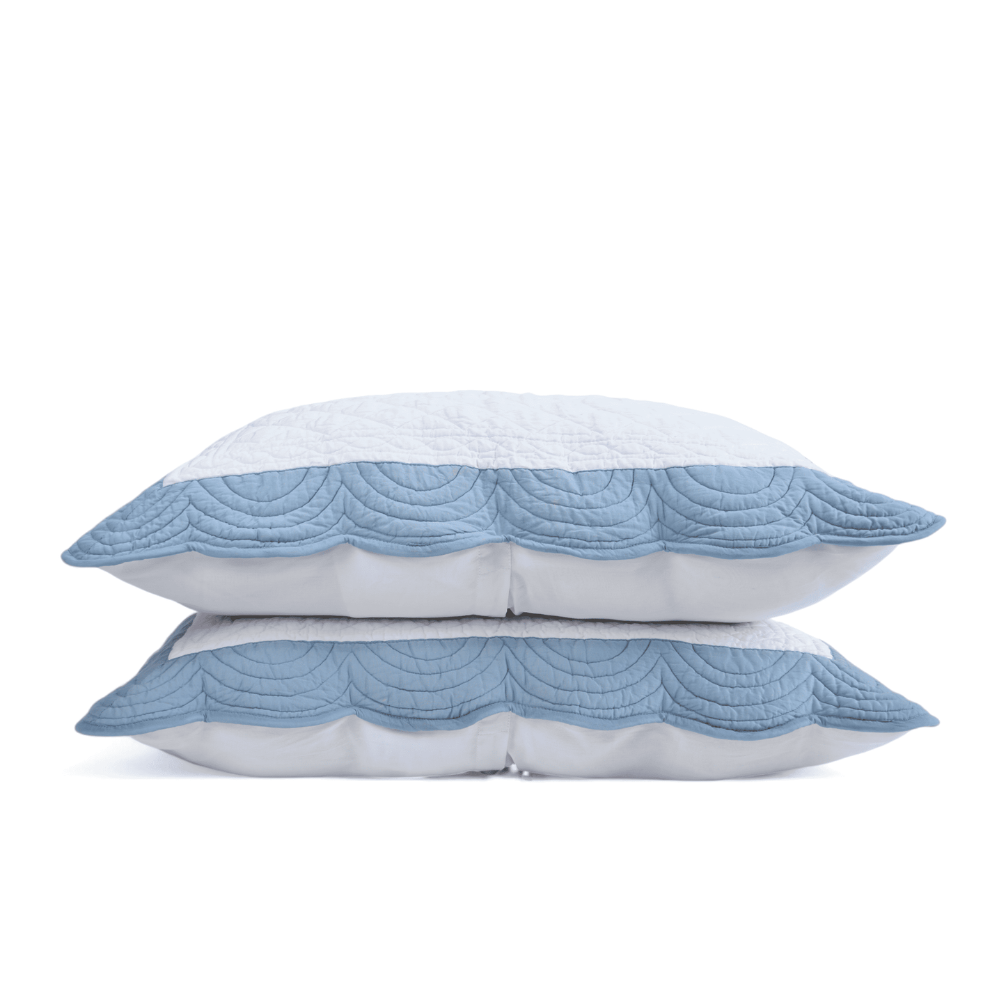 AMOUR - SCALLOPED QUILTED BED SET in white and duck egg cotton - sizes available