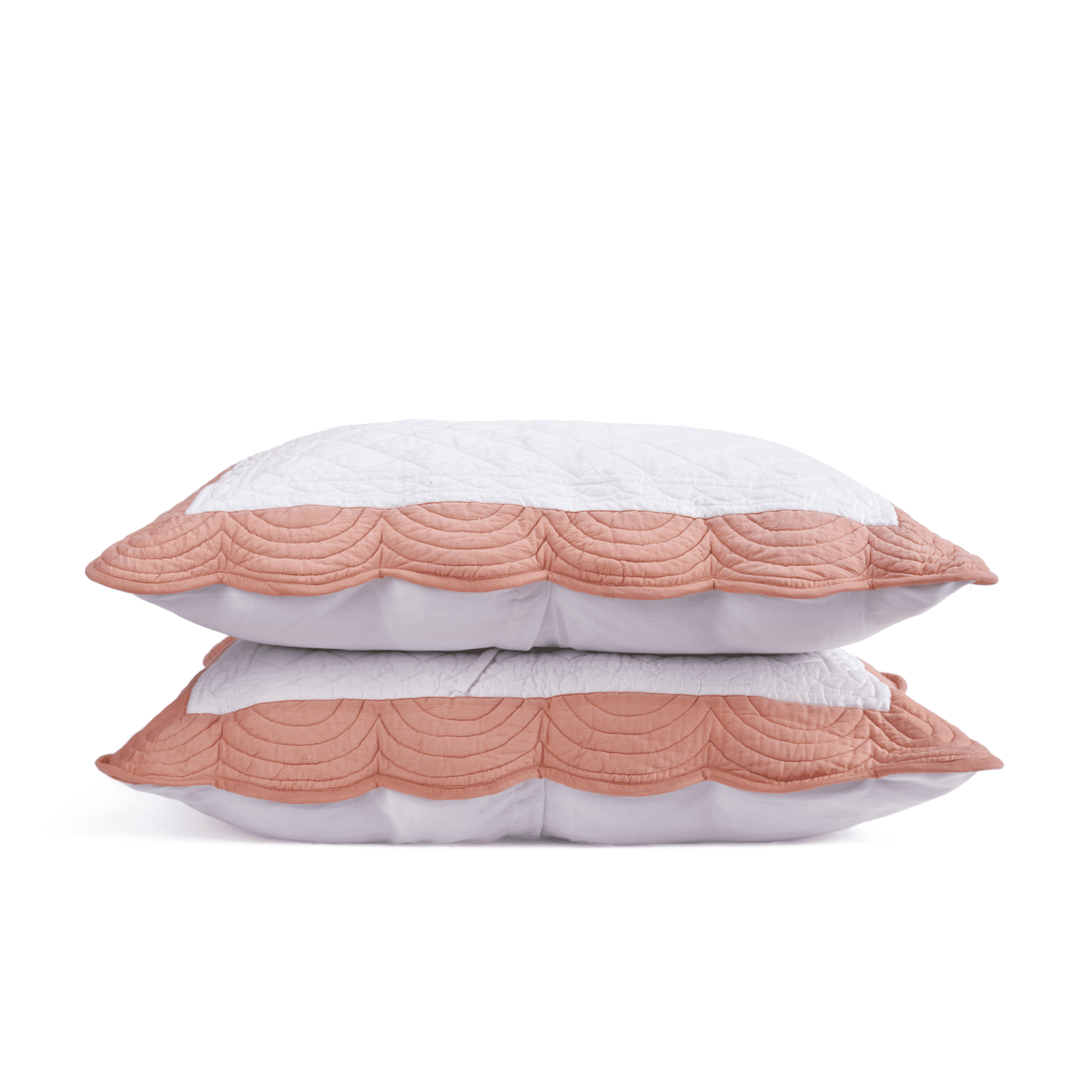 AMOUR - White and coral cotton PILLOW SHAM with scalloped border - sizes available