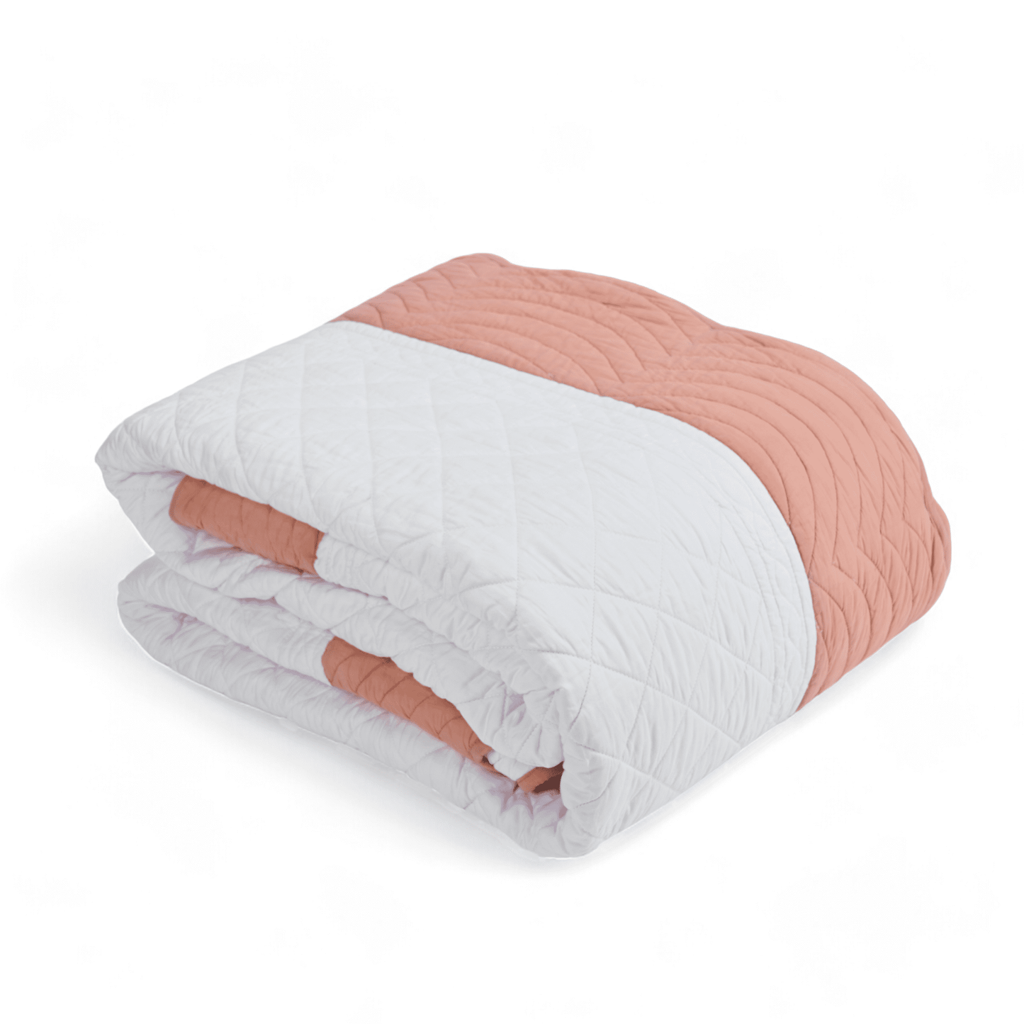 AMOUR - White and coral cotton quilt with scalloped border