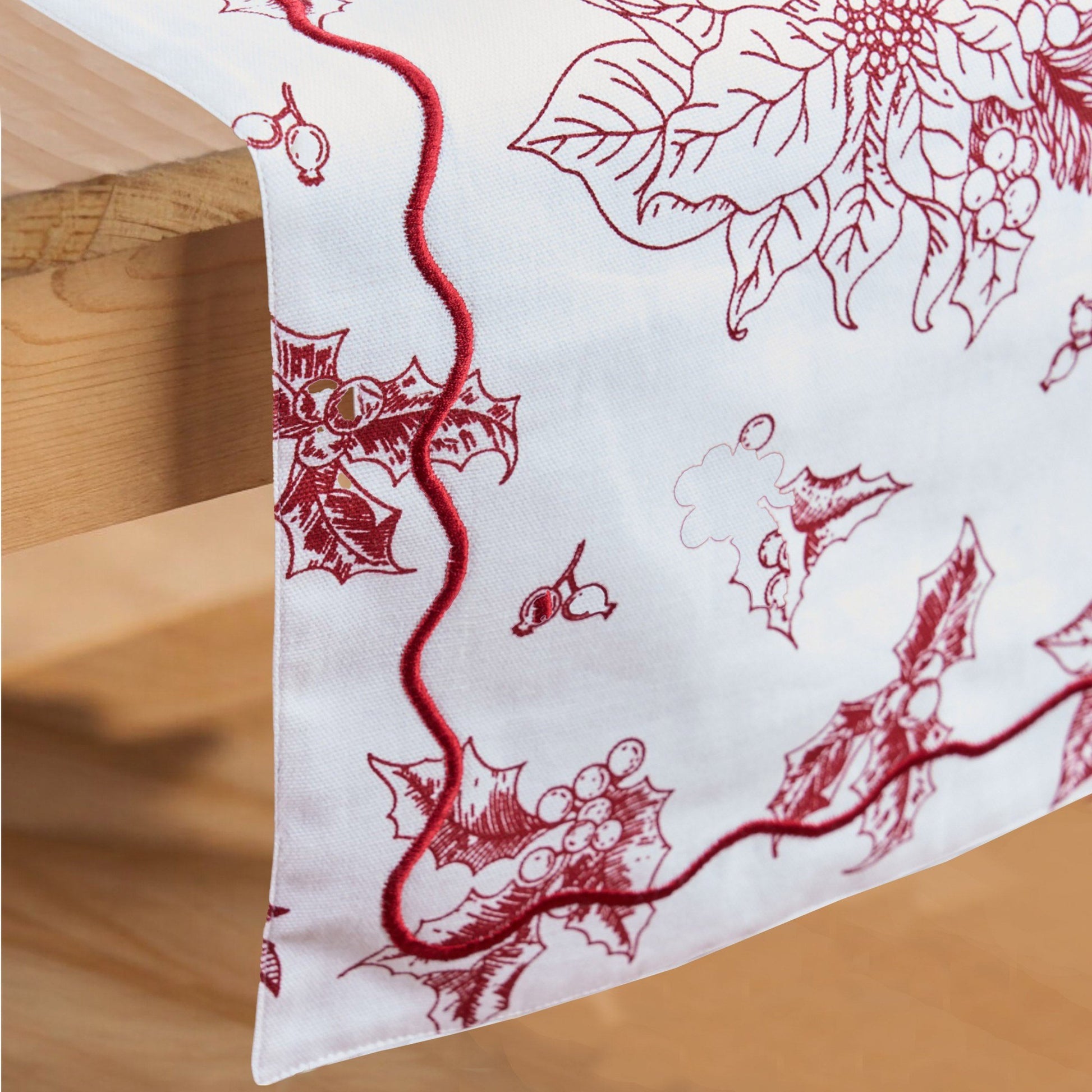 Christmas table runner, RED poinsettia print, cotton table runner, sizes available