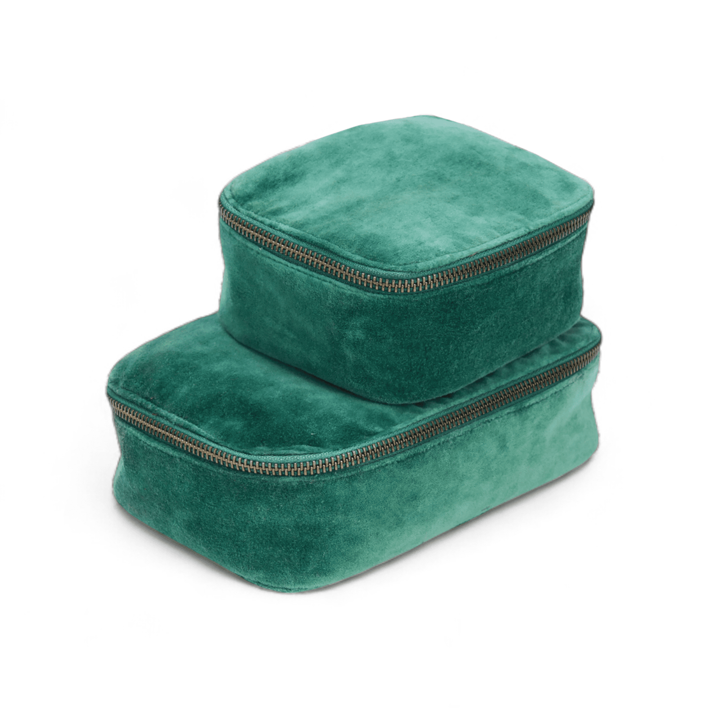 Set of 2 nesting boxes in BOTTLE GREEN colour velvet - travel accessory