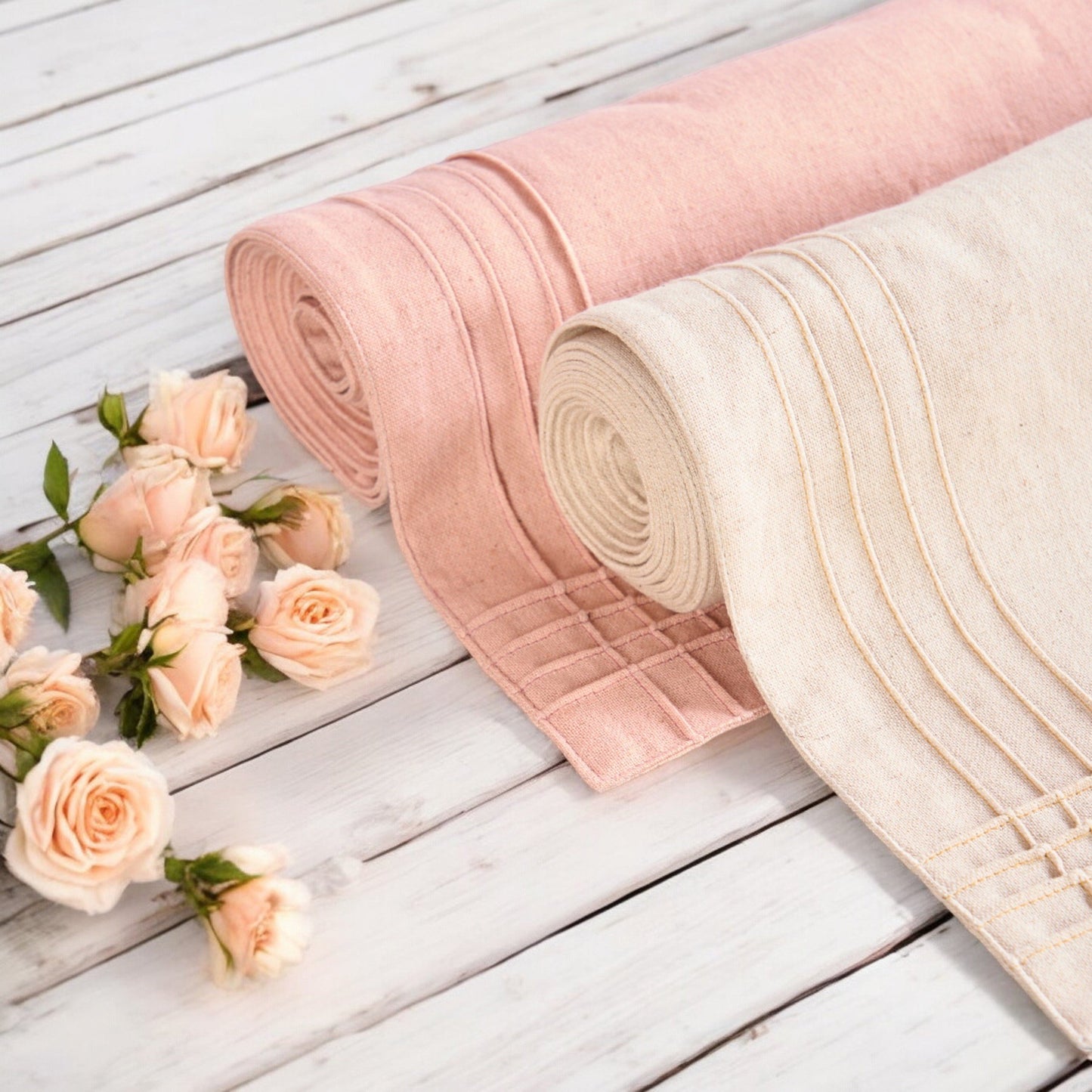 AMOUR - Solid Blush linen cotton table runner with pintuck border, sizes available