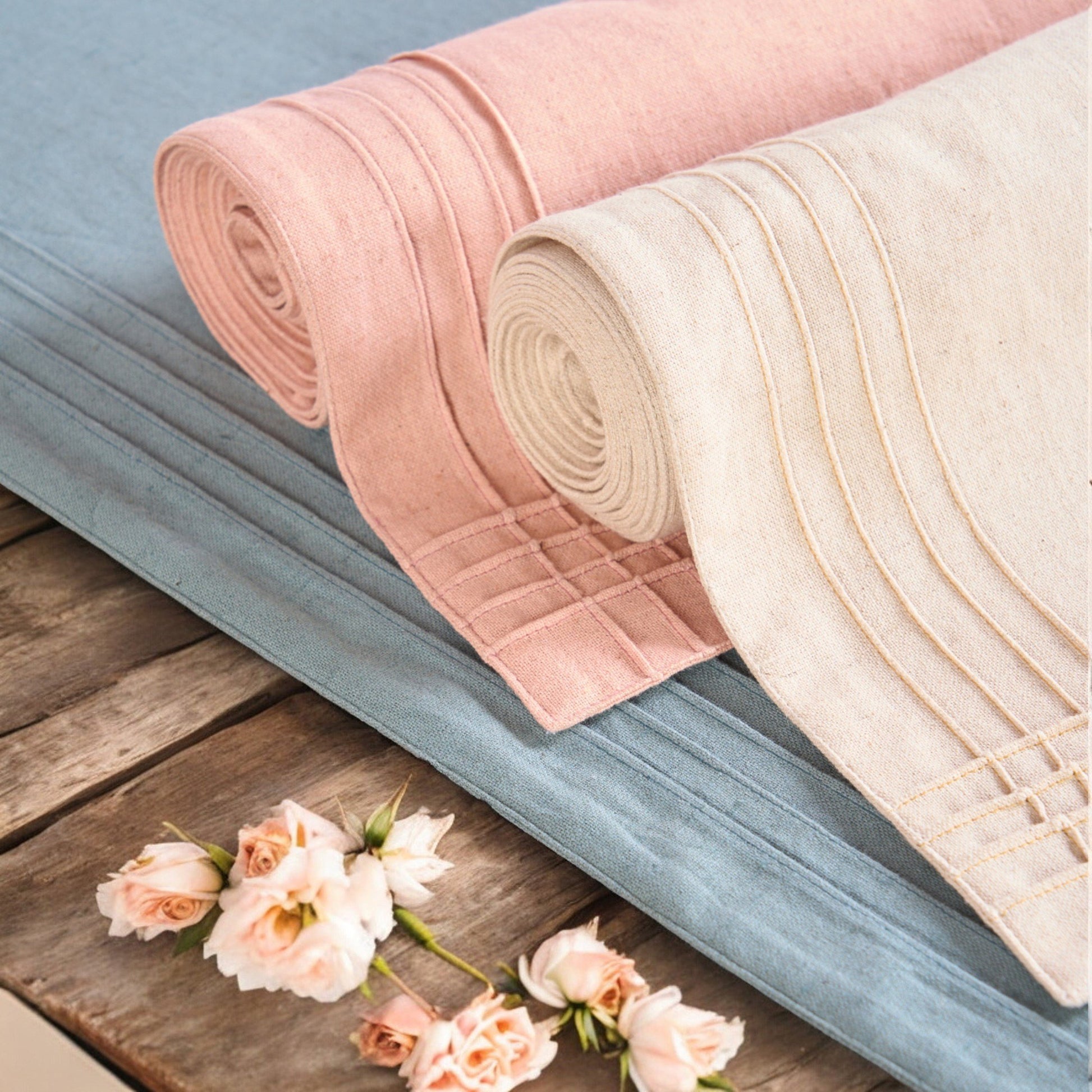 AMOUR - Solid Blush linen cotton table runner with pintuck border, sizes available