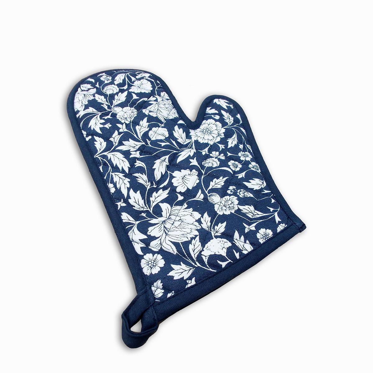 Kalamkari Indigo blue quilted oven mitt, quilted potholder, kitchen accessory, pure cotton
