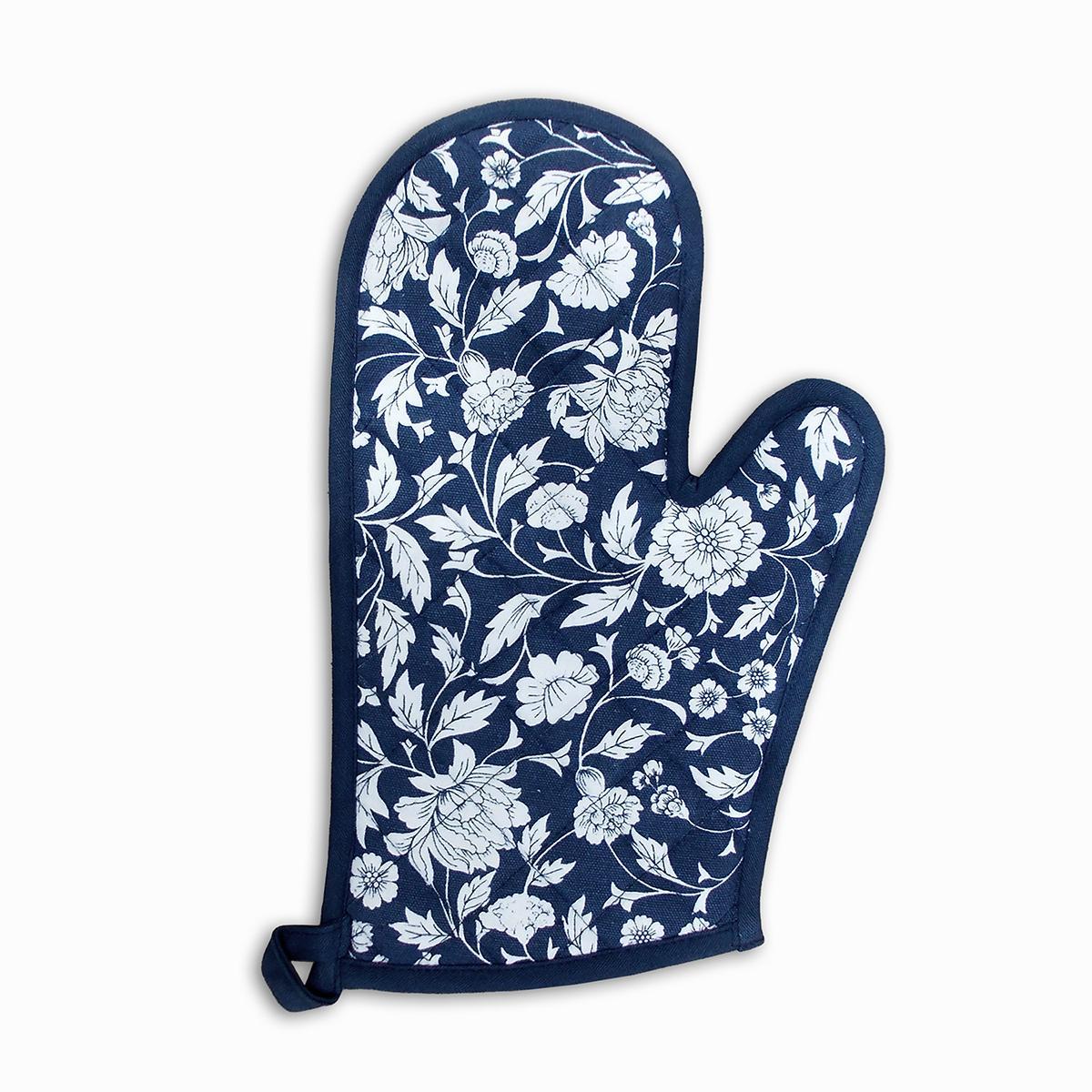 Kalamkari Indigo blue quilted oven mitt, quilted potholder, kitchen accessory, pure cotton