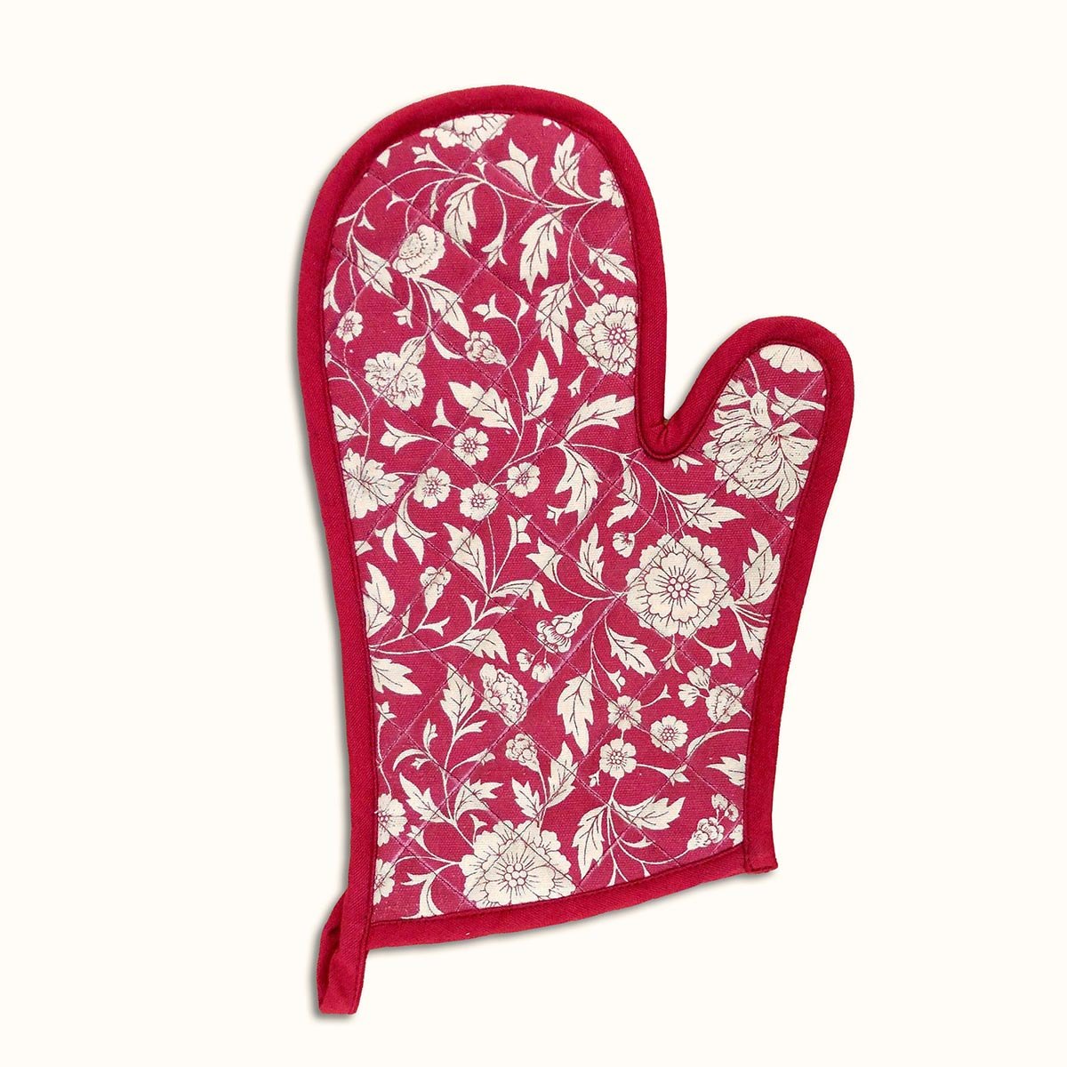 Kalamkari Maroon quilted oven mitt, quilted potholder, kitchen accessory, pure cotton