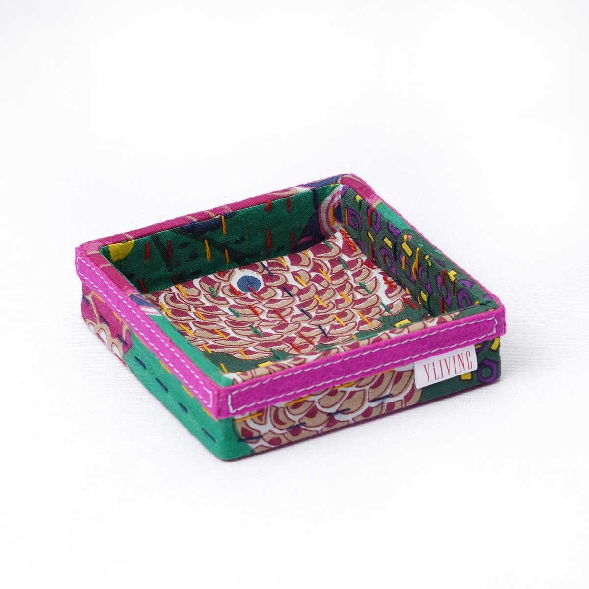 Kantha Decorative Trays in Green print Fabric, Sizes available