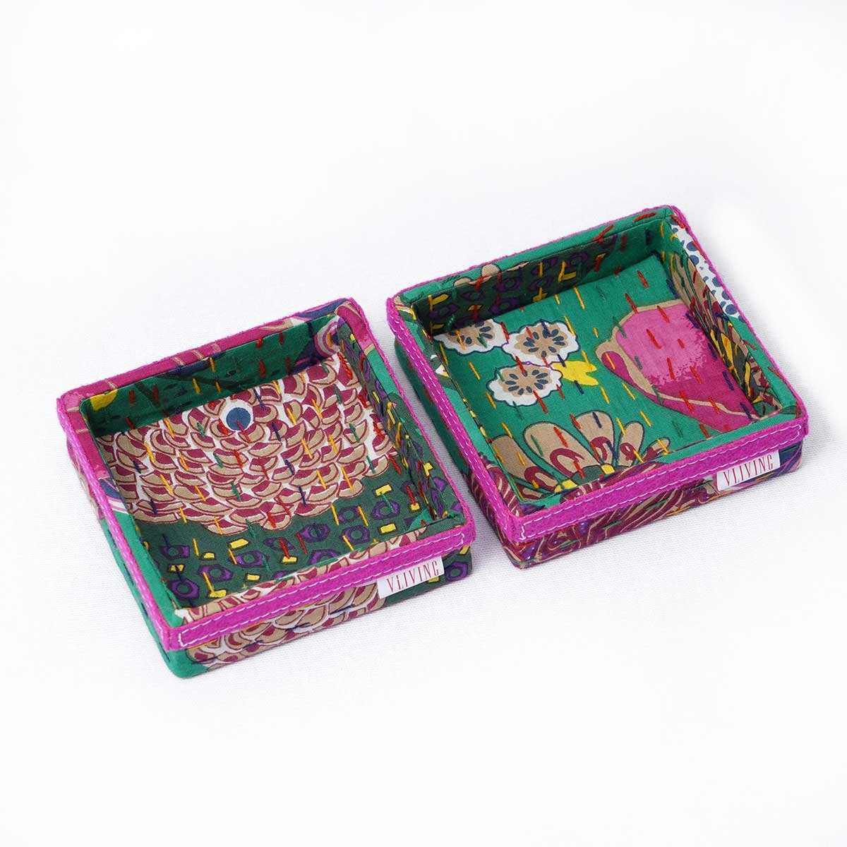 Kantha Decorative Trays in Green print Fabric, Sizes available