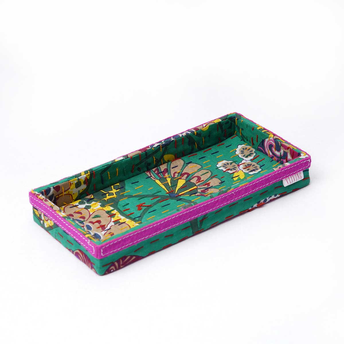 Kantha Decorative Trays in Green print Fabric, Sizes available