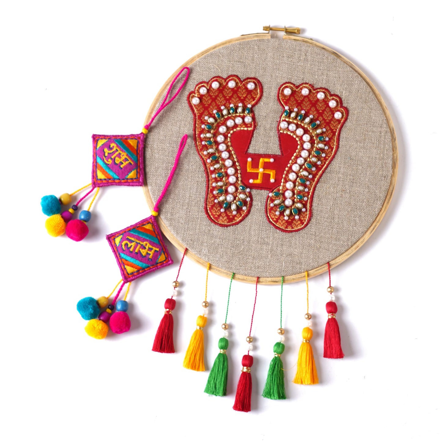 DIWALI GIFT PACK - Lakshmi charan hoop wall art with pair of SHUBH-LABH tassels