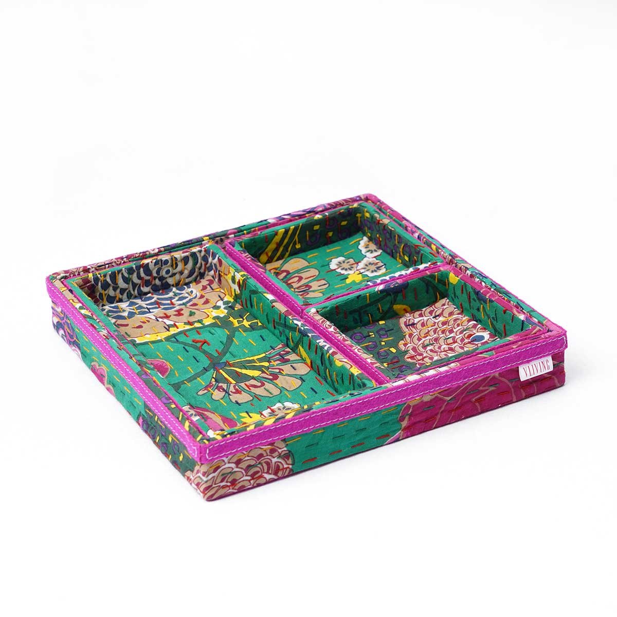 Kantha Decorative Trays in Green print Fabric, Sizes available