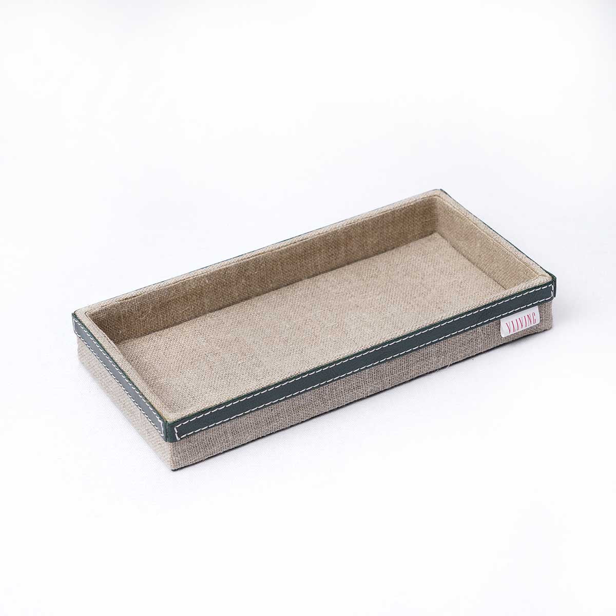 Trays in Natural Linen with green Leather trims, Rustic Holiday Decor Christmas, sizes available