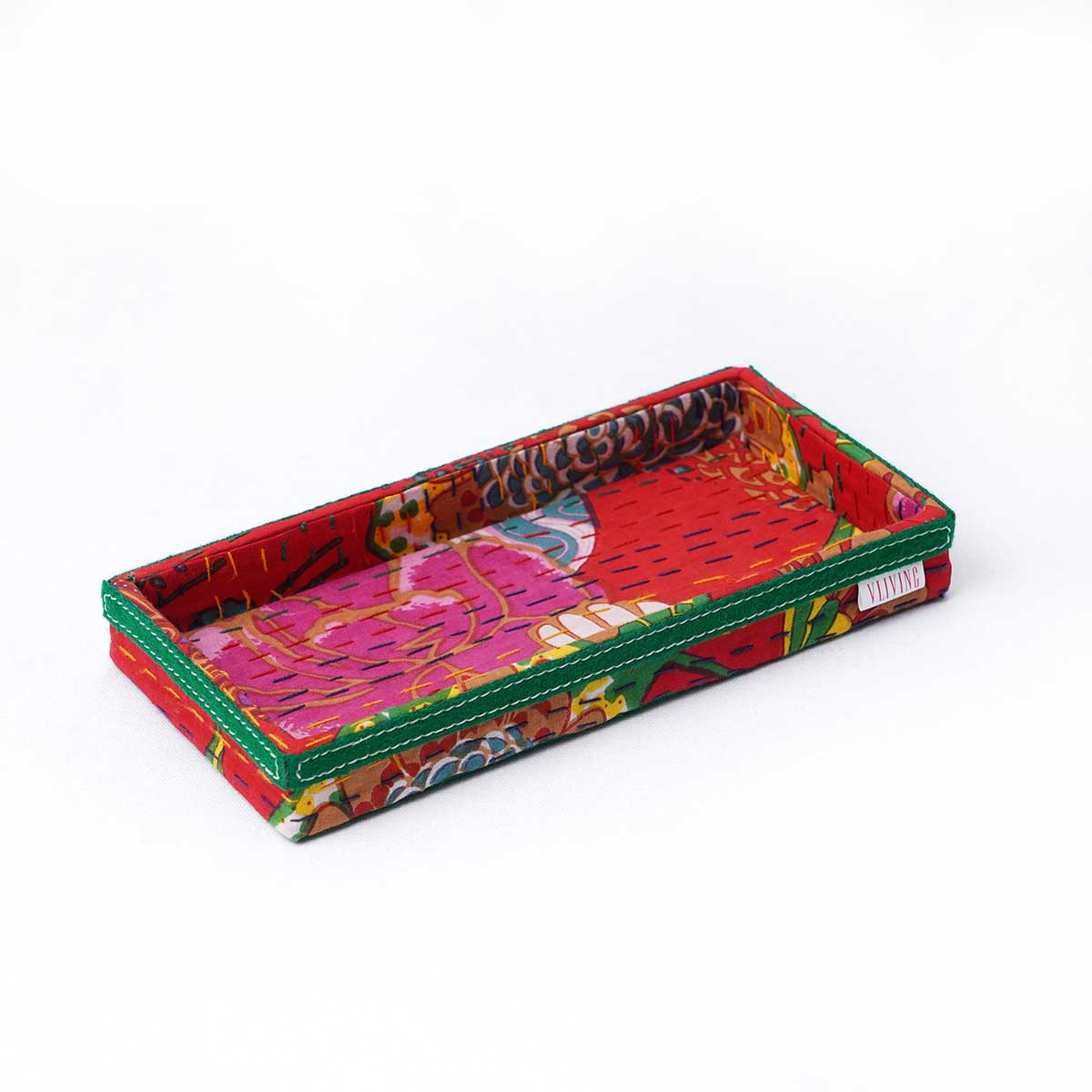 Kantha Decorative Trays in Red print Fabric, Sizes available