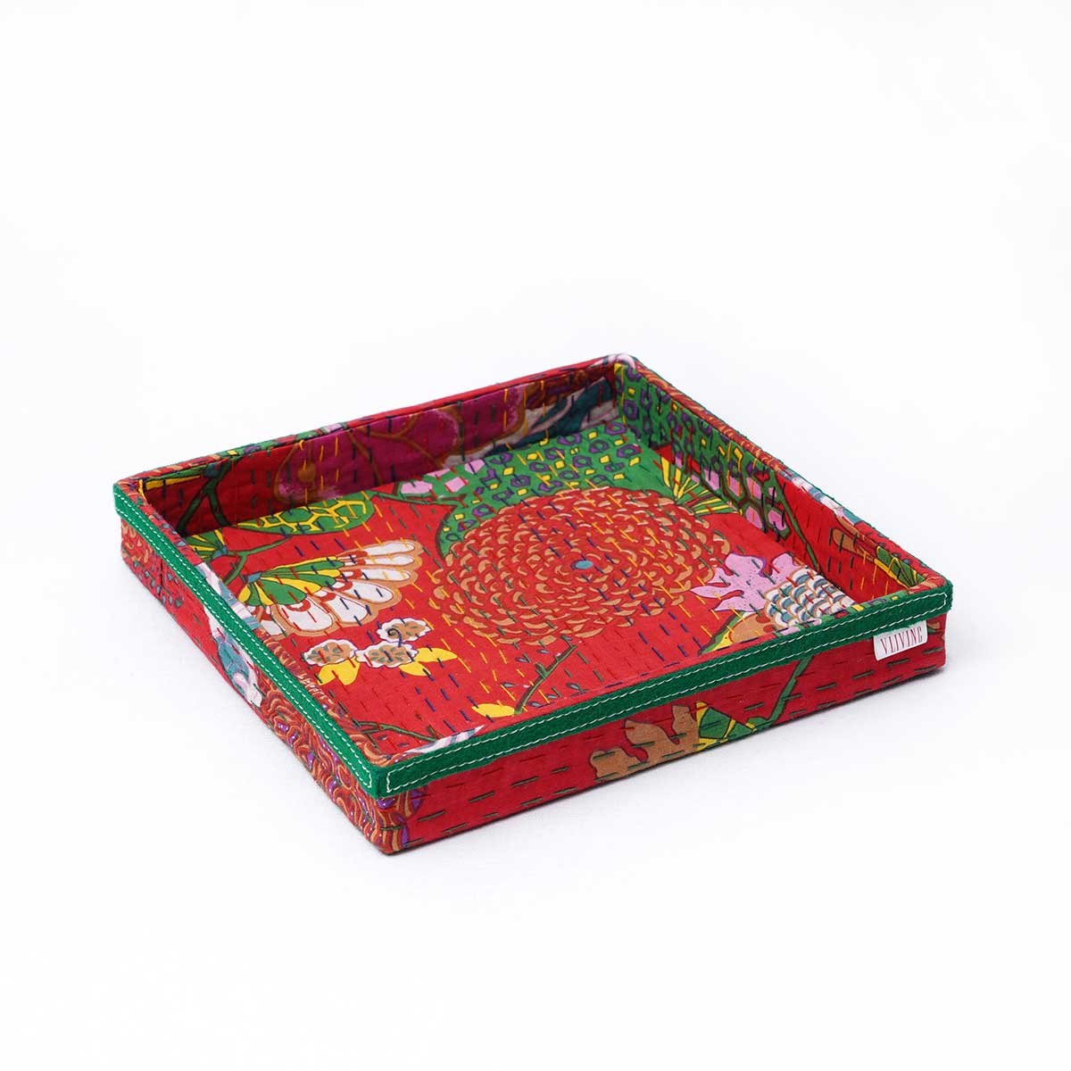 Kantha Decorative Trays in Red print Fabric, Sizes available