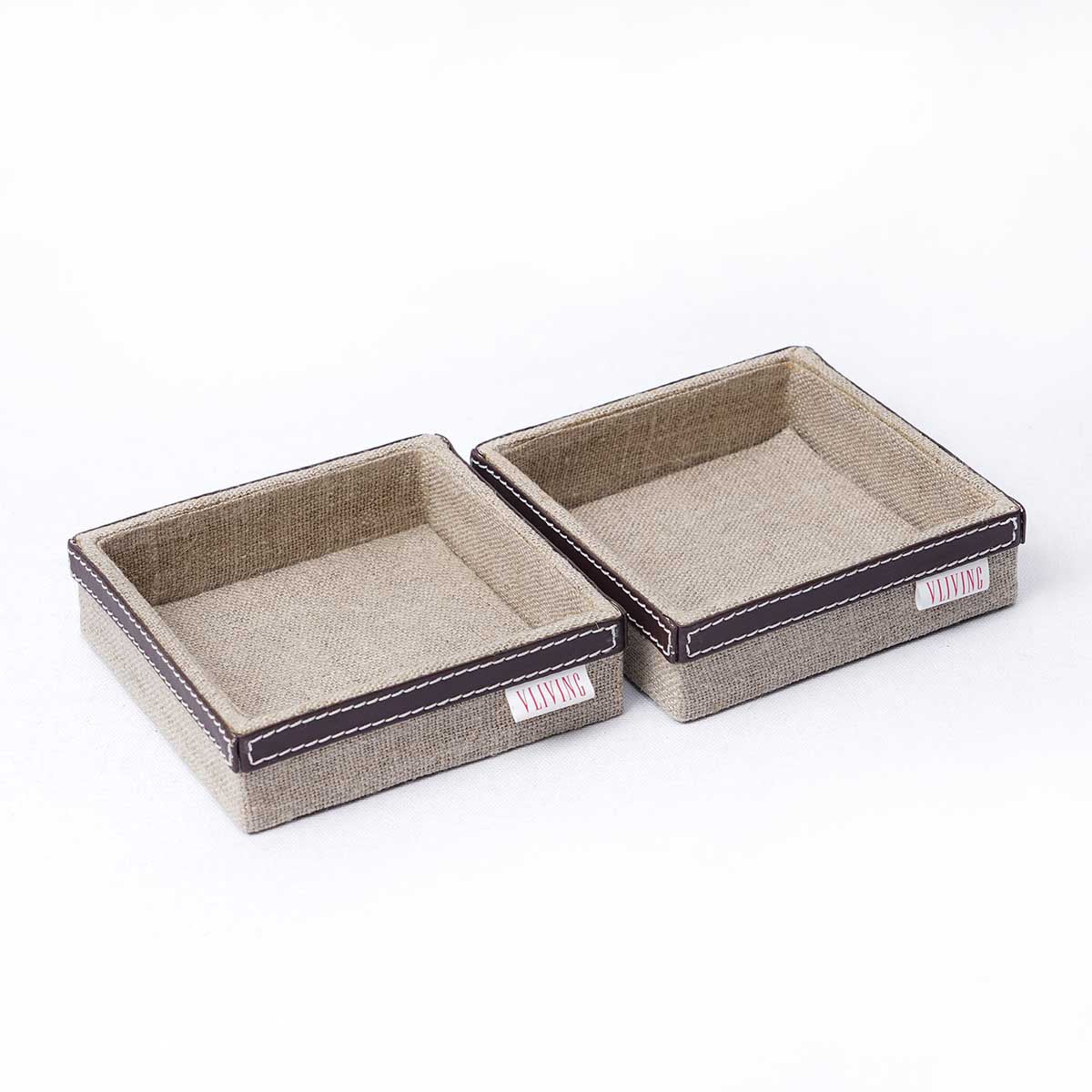 Trays in Natural Linen with Brown Leather trims, Rustic Holiday Decor Christmas, sizes available